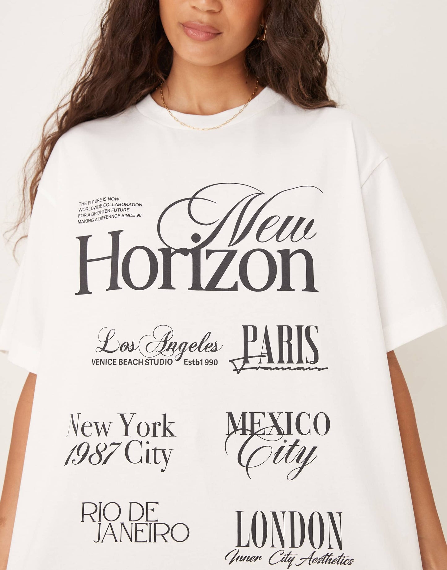 ASOS DESIGN oversized t-shirt with new horizon text graphic in cream