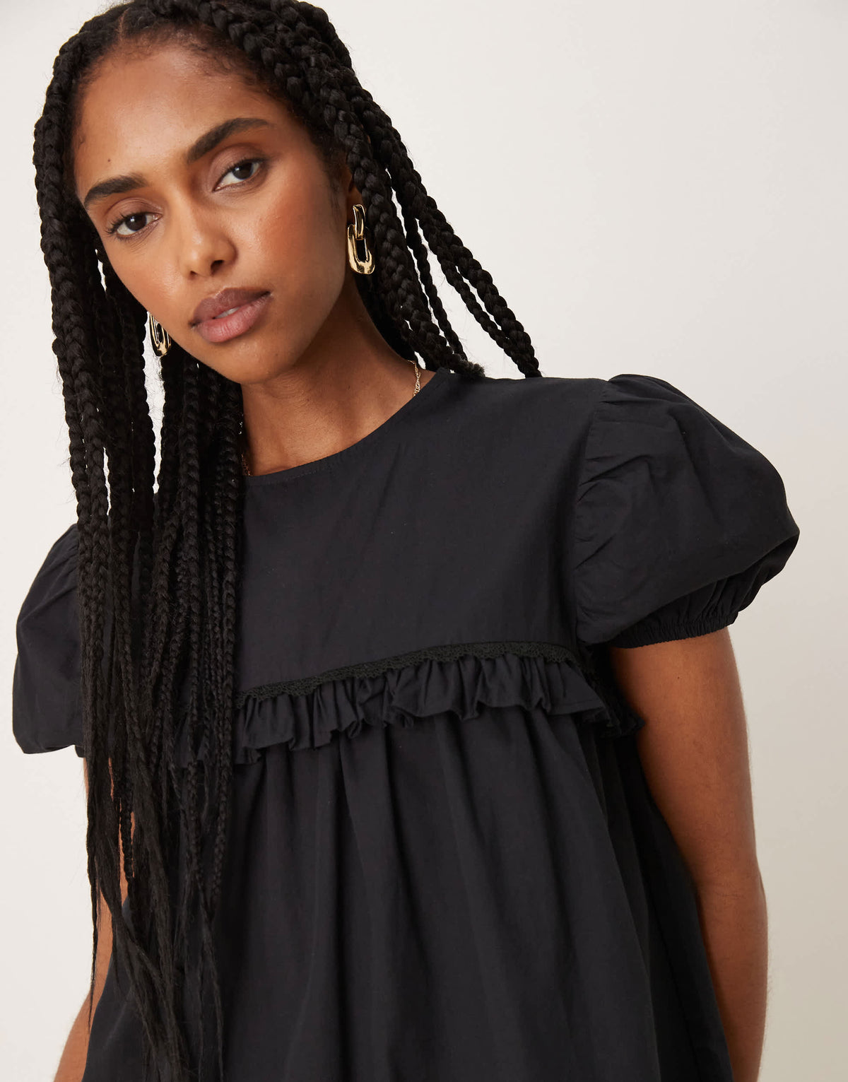 ASOS DESIGN pep hem poplin mini dress in black