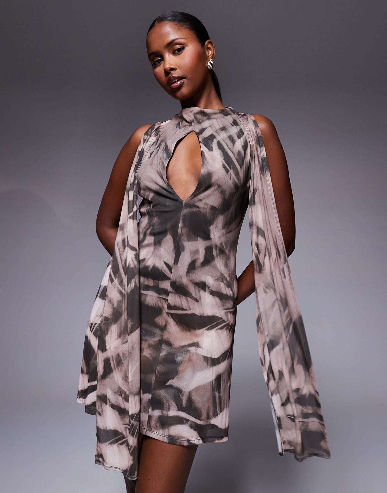 ASOS DESIGN high neck mini swing dress with sash detail in animal print