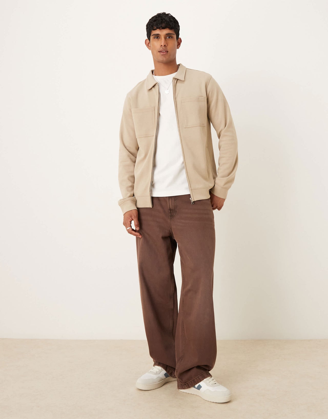 Threadbare cotton mix 300 GSM long sleeve overshirt in stone