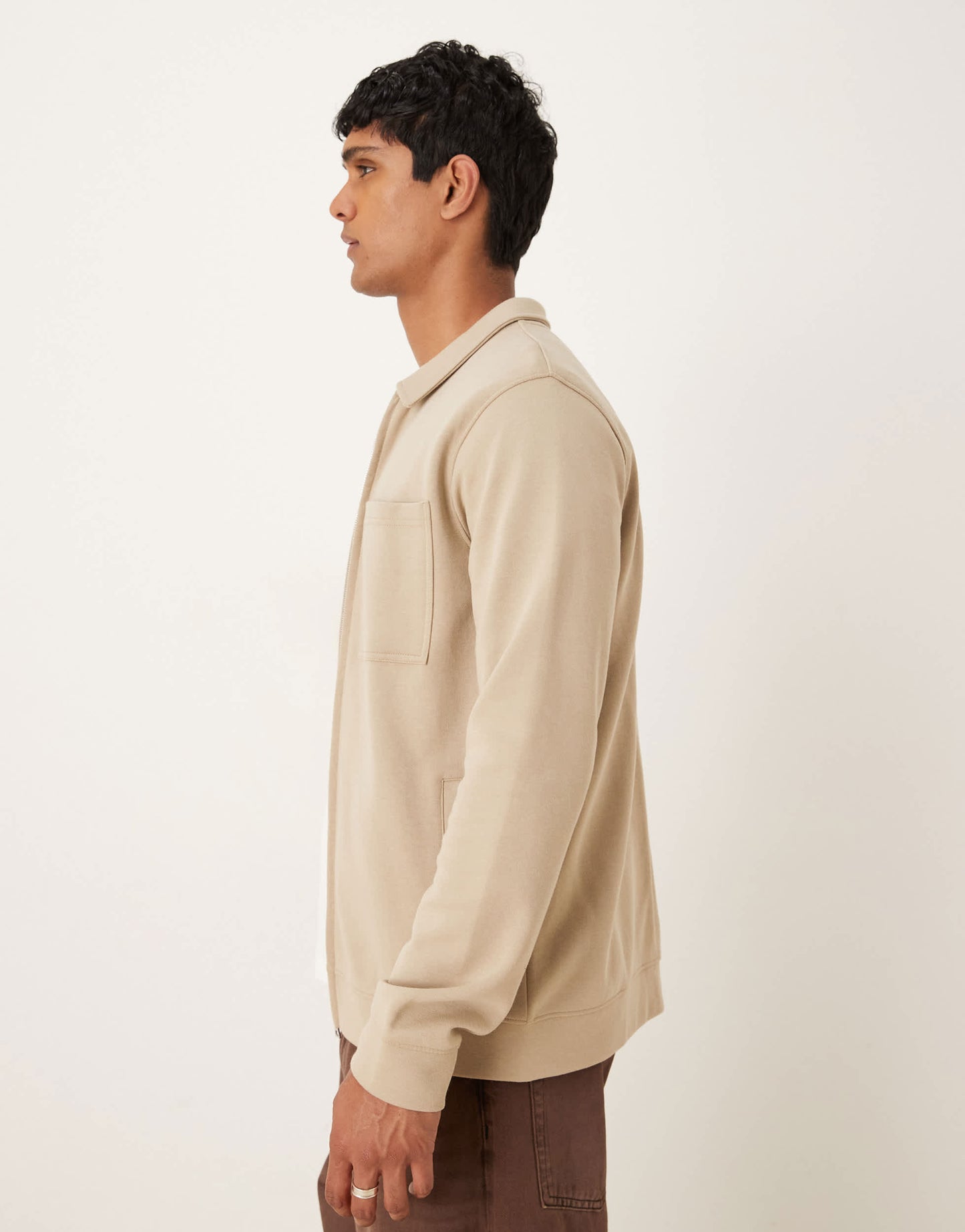 Threadbare cotton mix 300 GSM long sleeve overshirt in stone