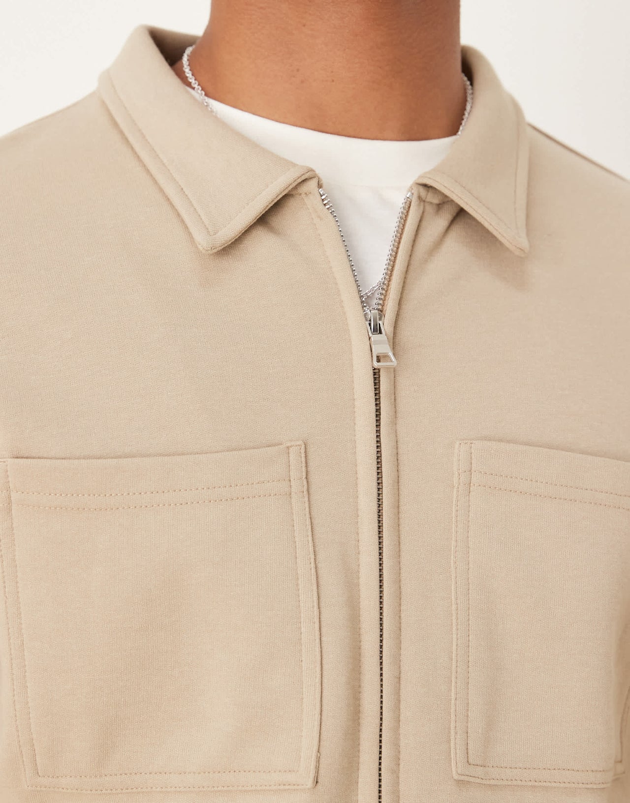 Threadbare cotton mix 300 GSM long sleeve overshirt in stone