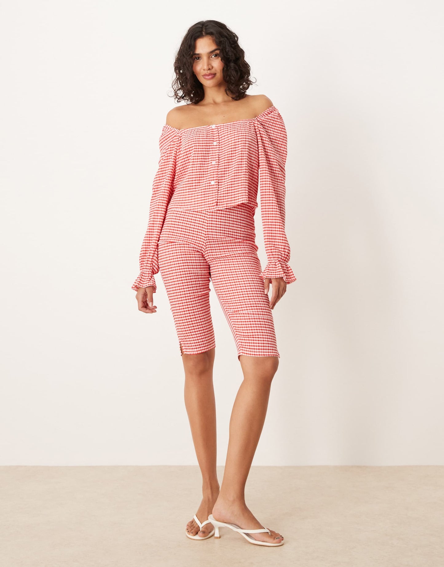 ASOS DESIGN off shoulder milk maid top co-ord in red gingham