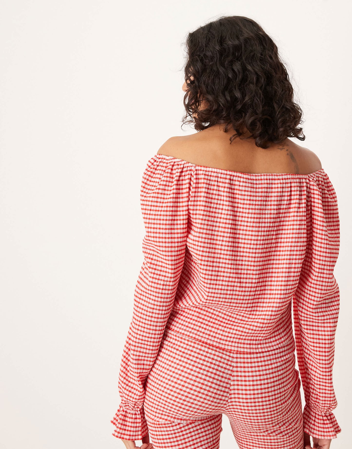 ASOS DESIGN off shoulder milk maid top co-ord in red gingham