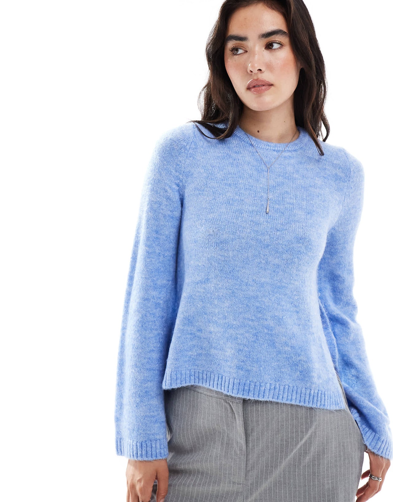 ASOS DESIGN fine knit angel sleeve jumper in pale blue