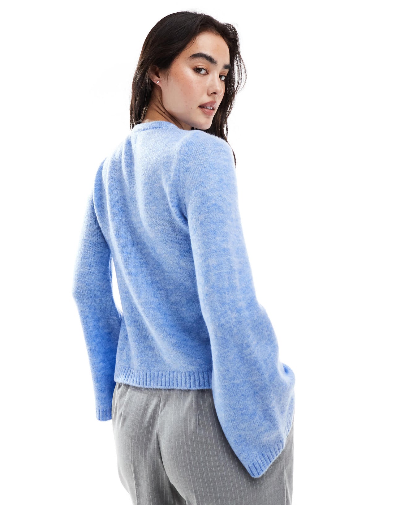 ASOS DESIGN fine knit angel sleeve jumper in pale blue