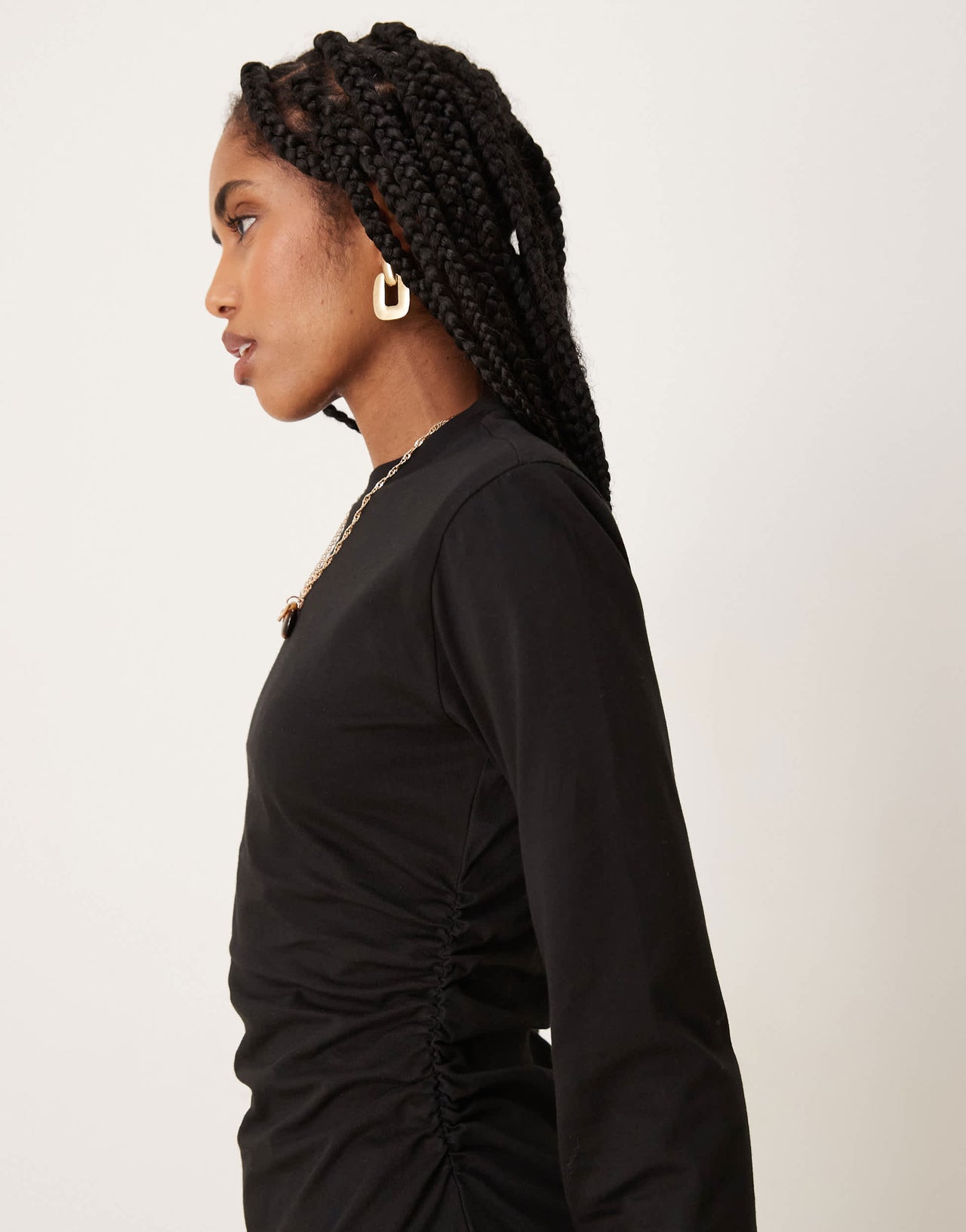 ASOS DESIGN shoulder pad detail cinched long sleeve casual mini dress in black