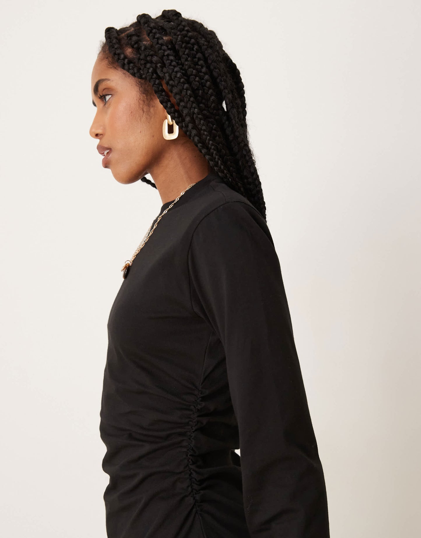 ASOS DESIGN shoulder pad detail cinched long sleeve casual mini dress in black