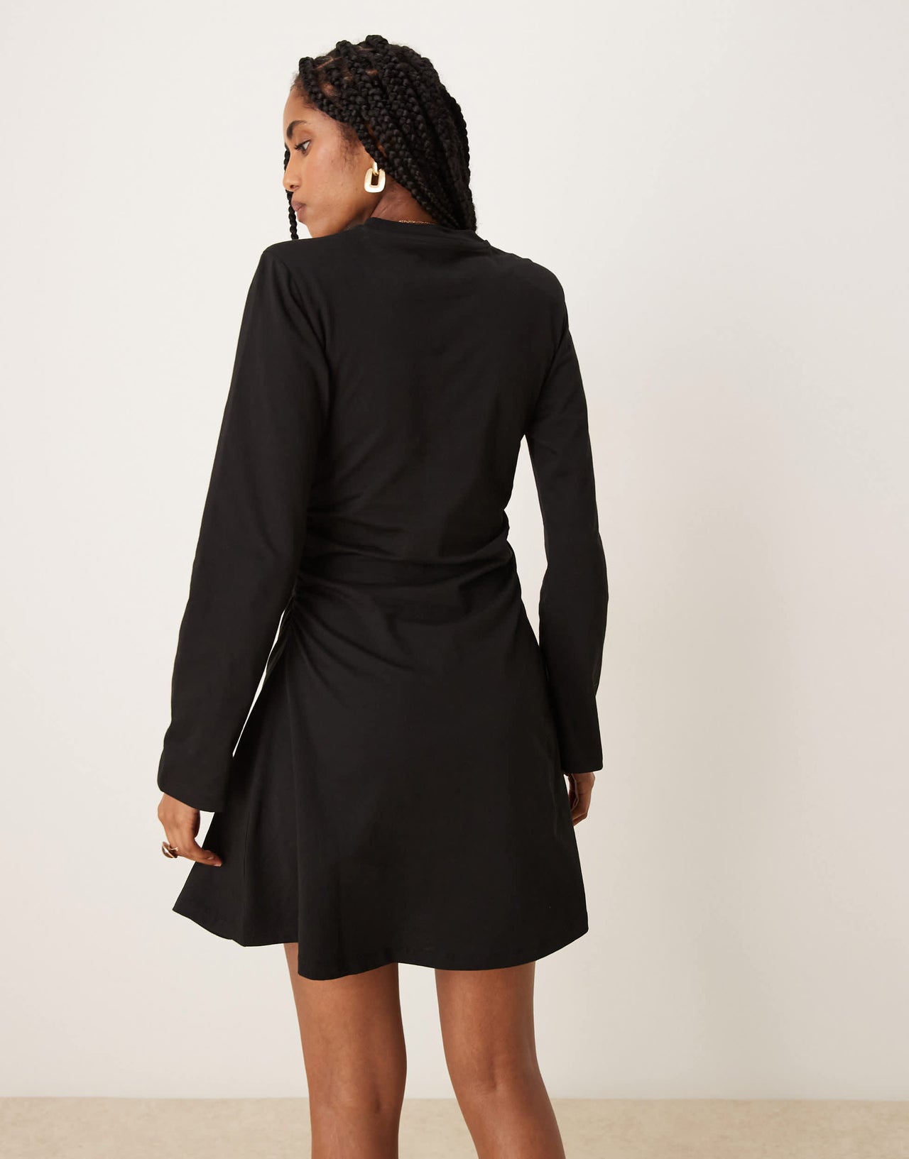 ASOS DESIGN shoulder pad detail cinched long sleeve casual mini dress in black