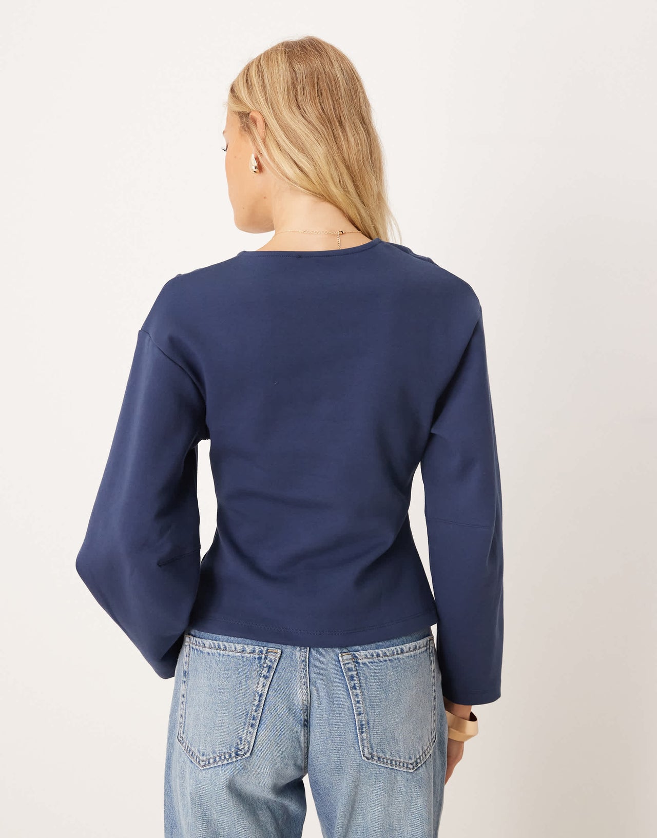 ASOS DESIGN curved cocoon sleeve button through co ord top in navy