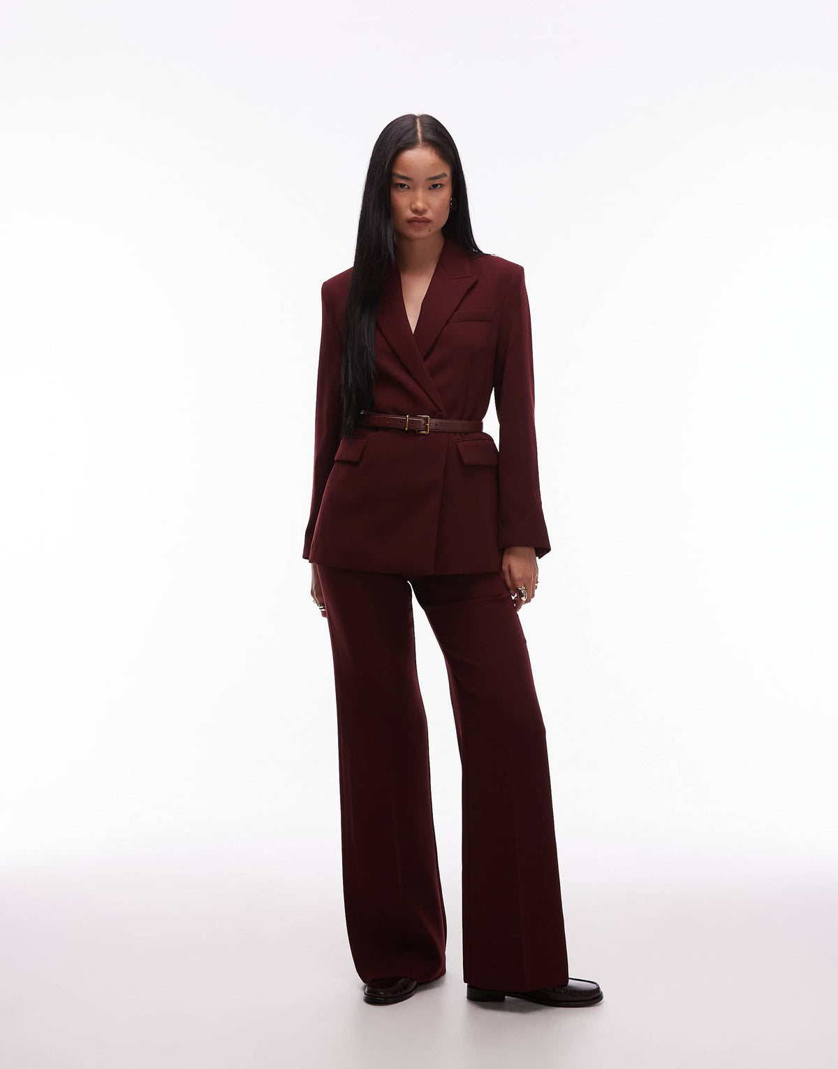Mango cross button blazer co-ord in burgundy