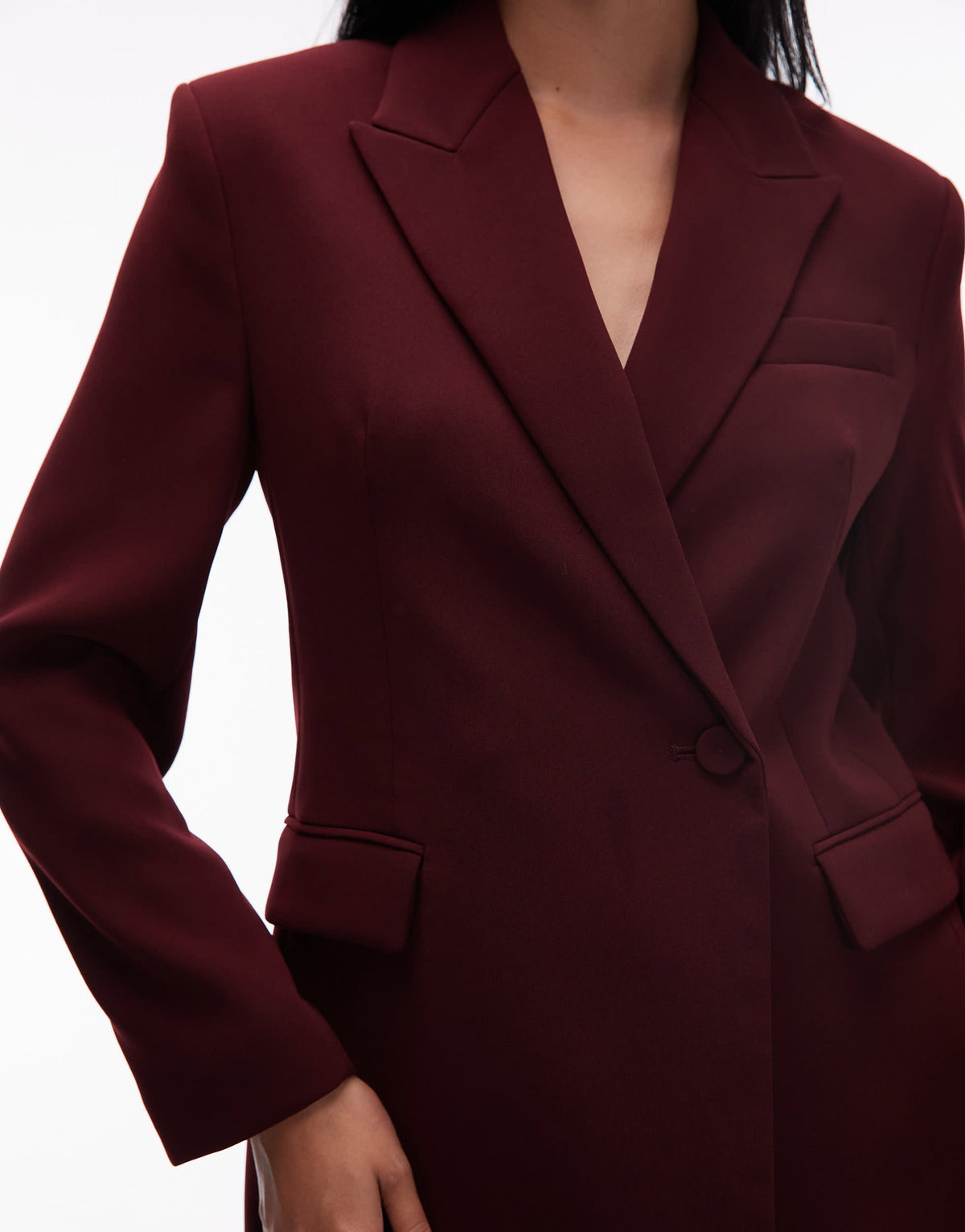 Mango cross button blazer co-ord in burgundy