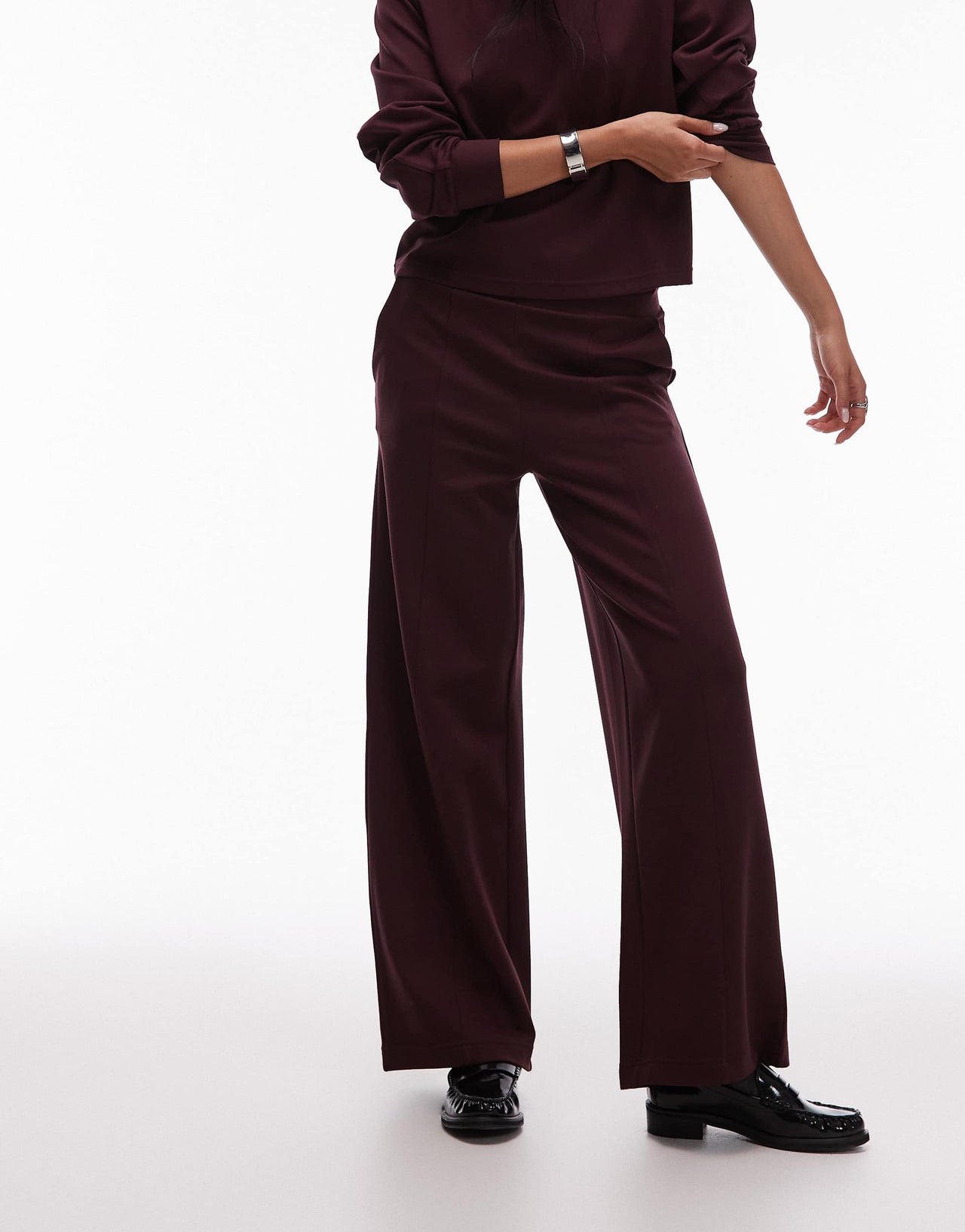 Mango pleat front straight leg jogger co-ord in burgundy