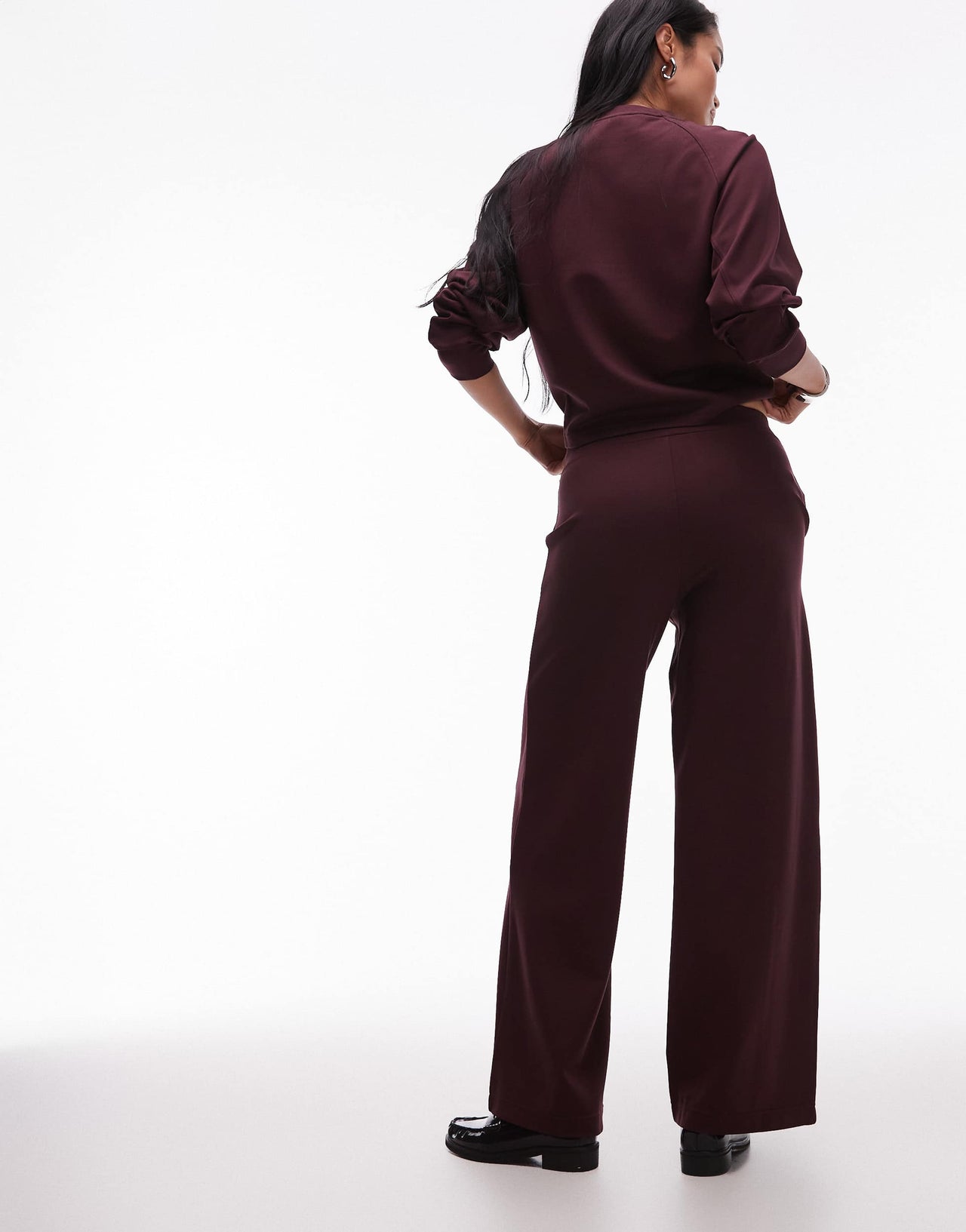 Mango pleat front straight leg jogger co-ord in burgundy