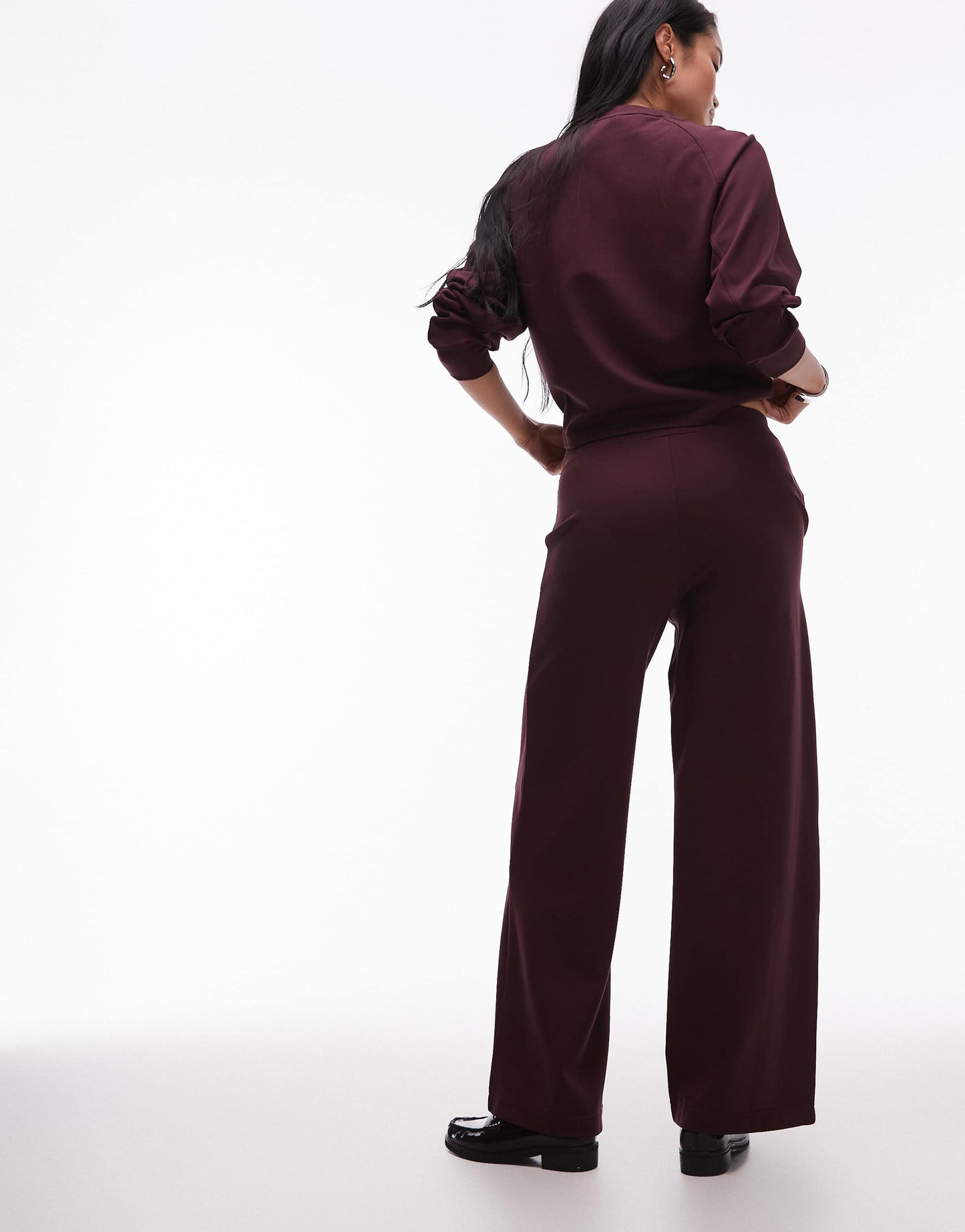 Mango pleat front straight leg jogger co-ord in burgundy