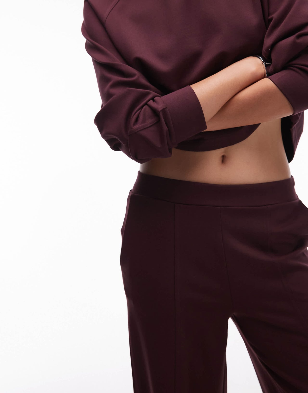 Mango pleat front straight leg jogger co-ord in burgundy