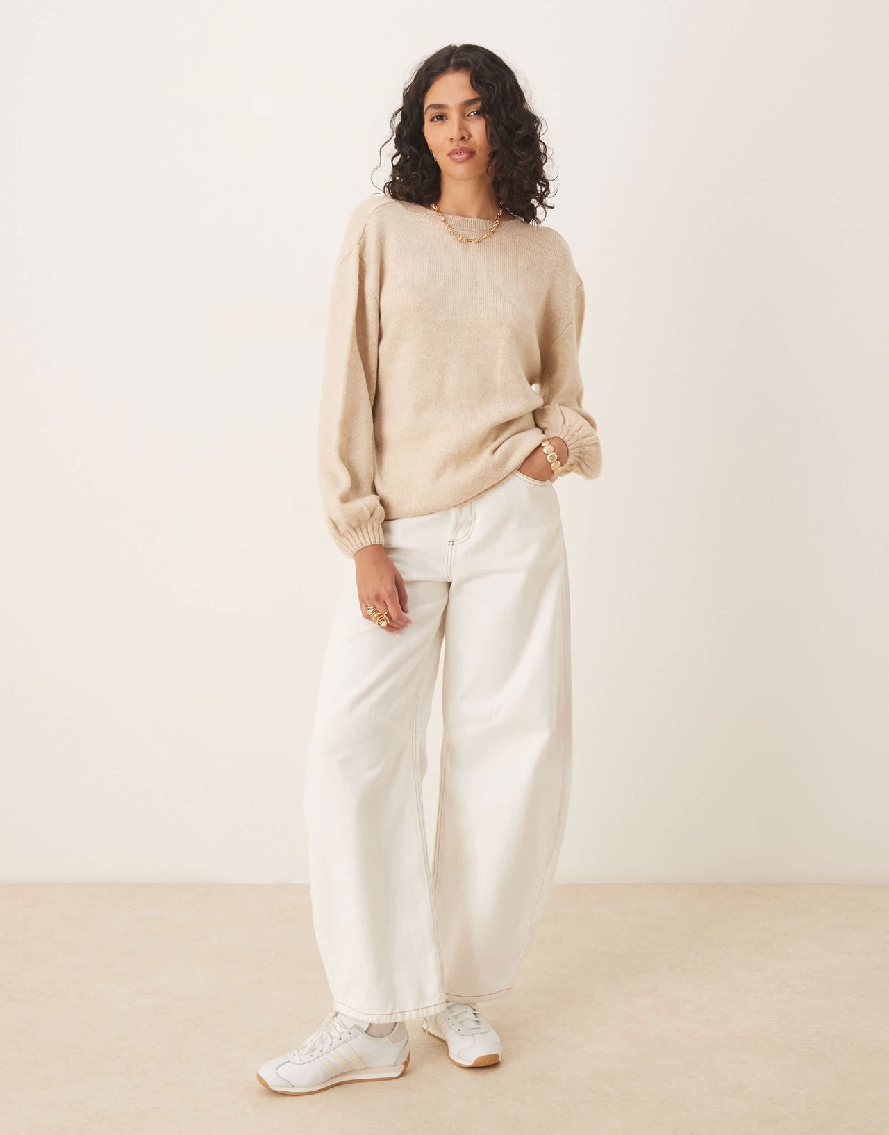 ASOS DESIGN knitted open back jumper in honey beige