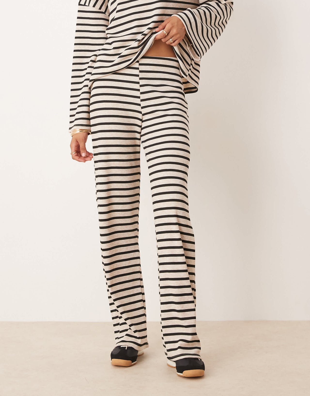 ASOS DESIGN waffle flare trouser co-ord in mono stripe