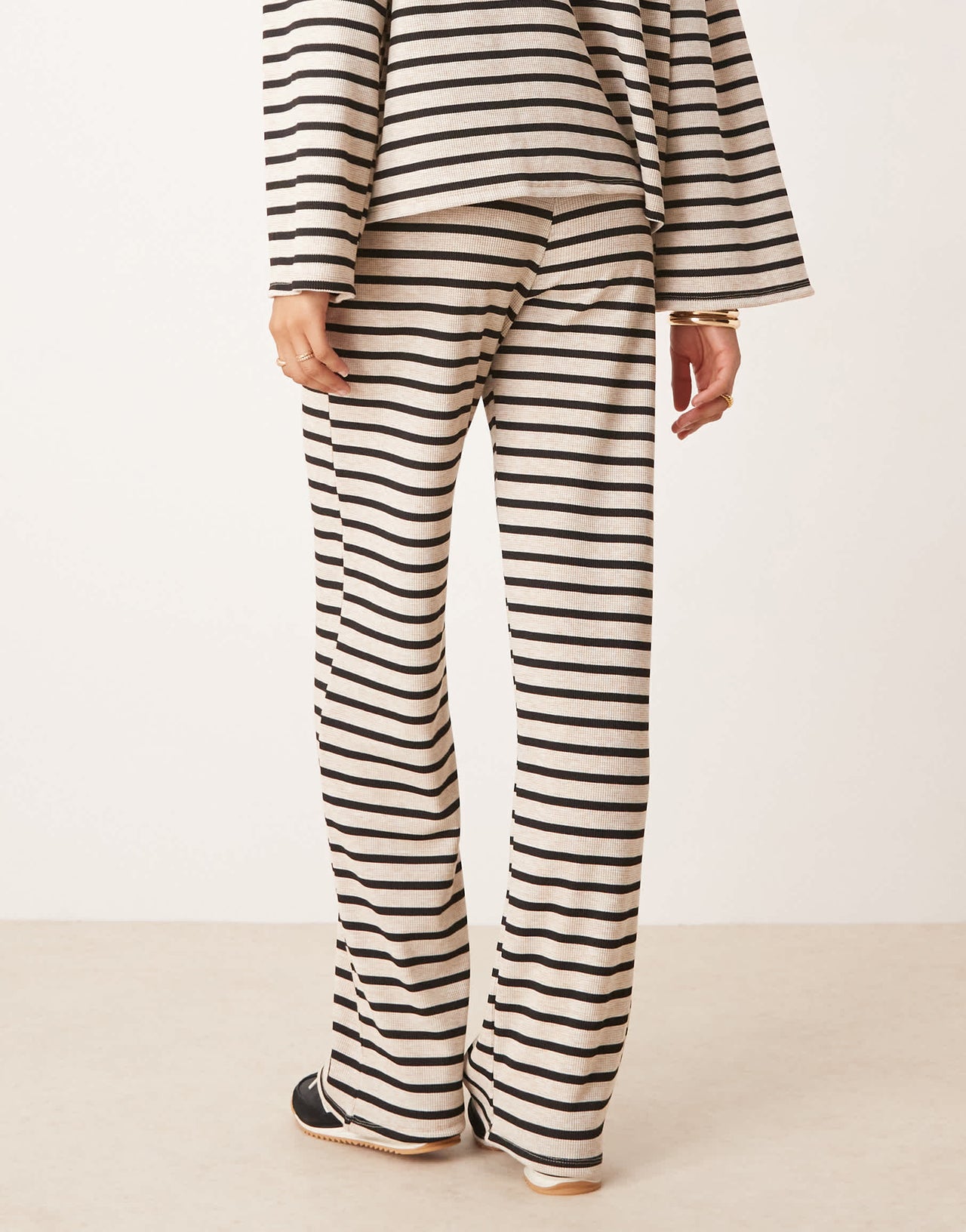 ASOS DESIGN waffle flare trouser co-ord in mono stripe