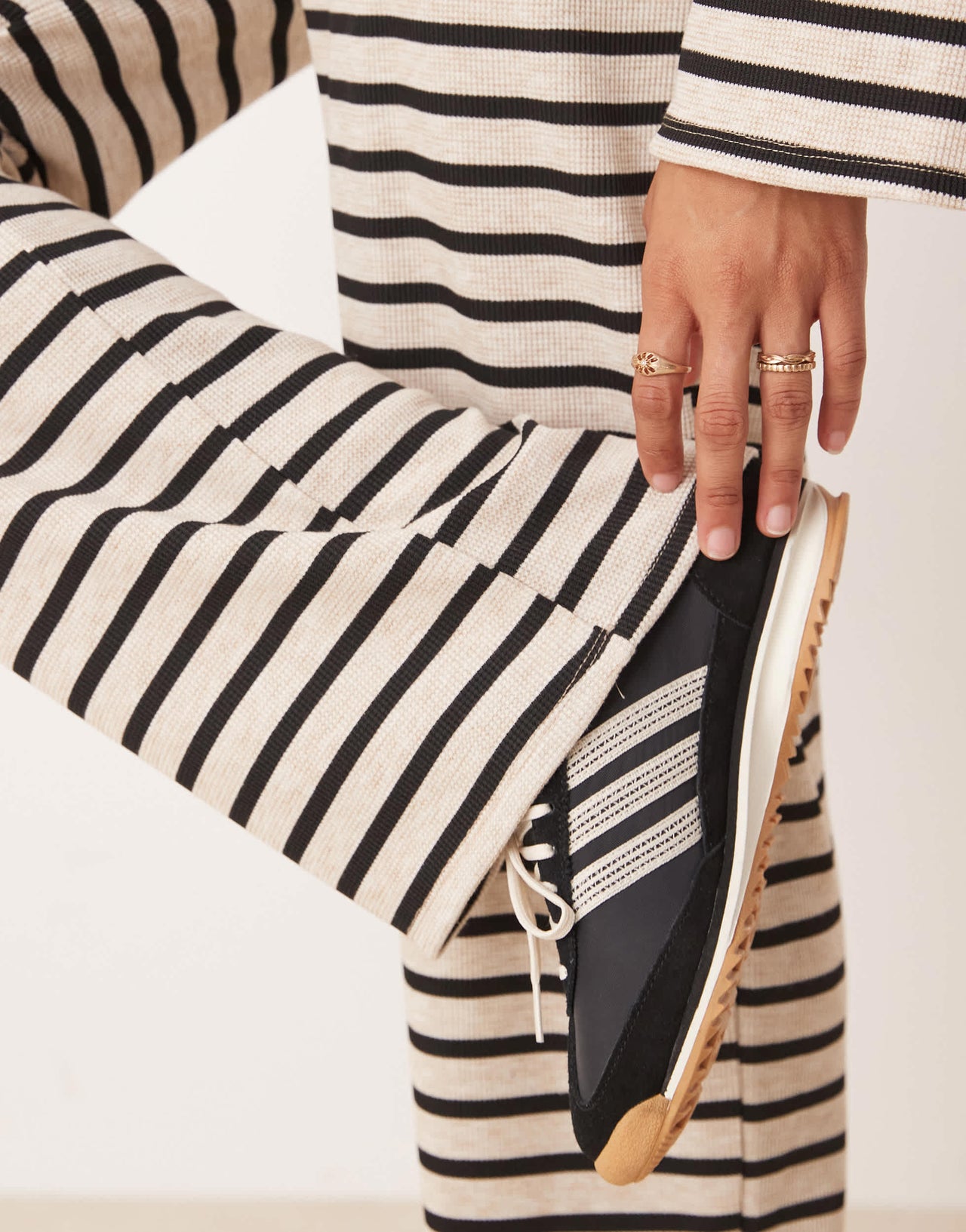 ASOS DESIGN waffle flare trouser co-ord in mono stripe
