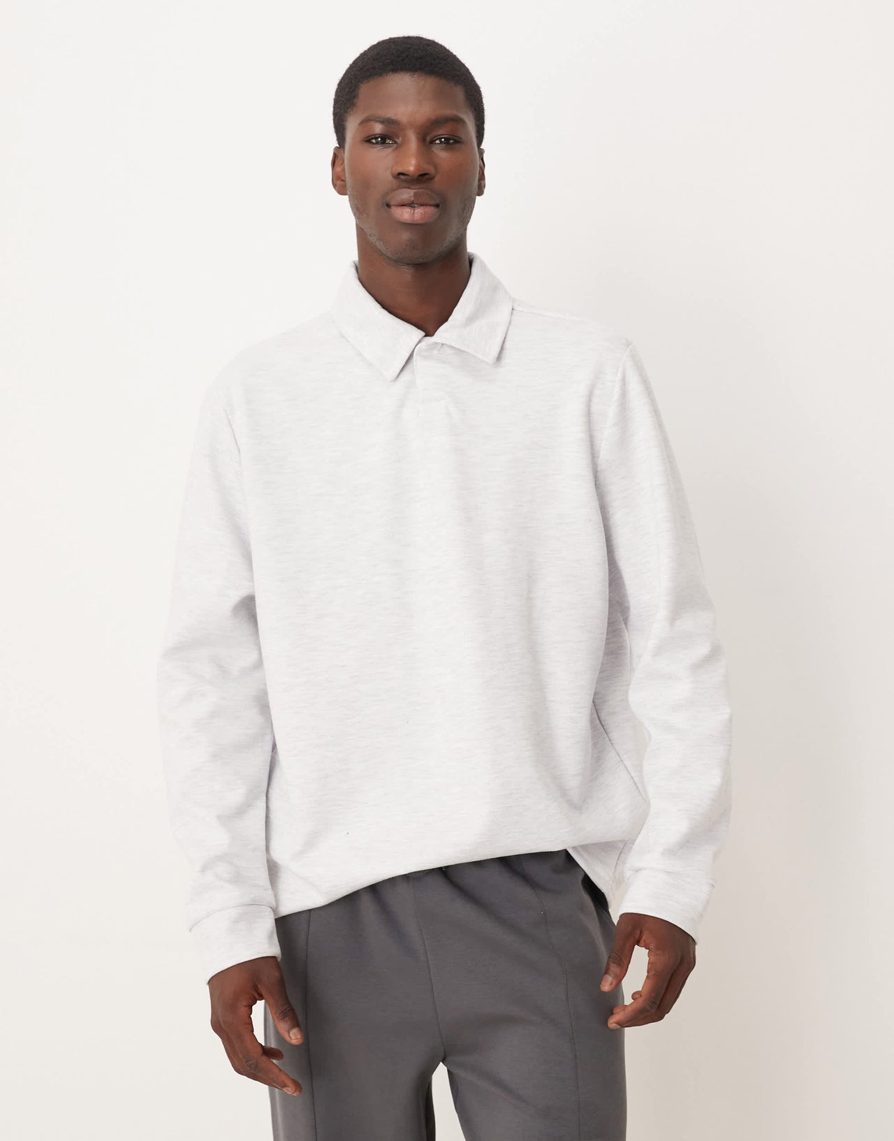 ASOS DESIGN smart scuba-style fabric polo shirt in oatmeal marl co-ord