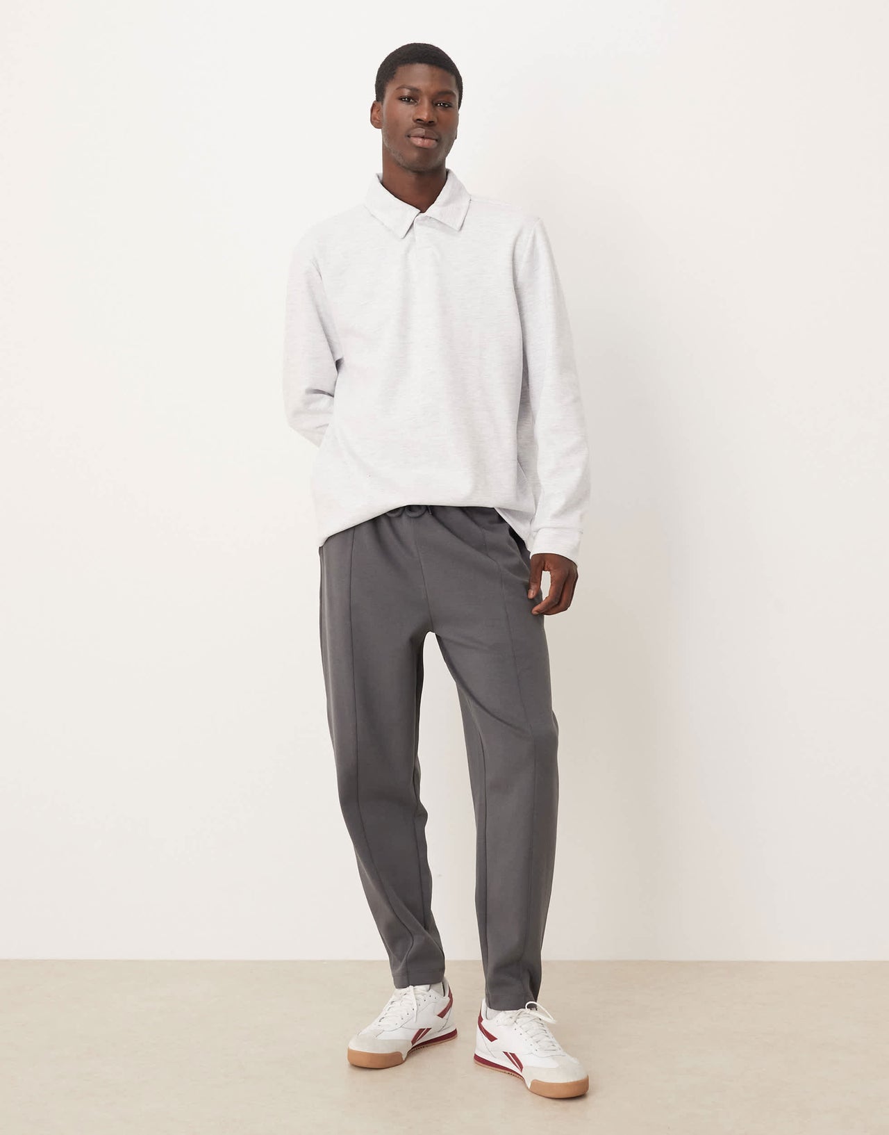 ASOS DESIGN smart scuba-style fabric polo shirt in oatmeal marl co-ord