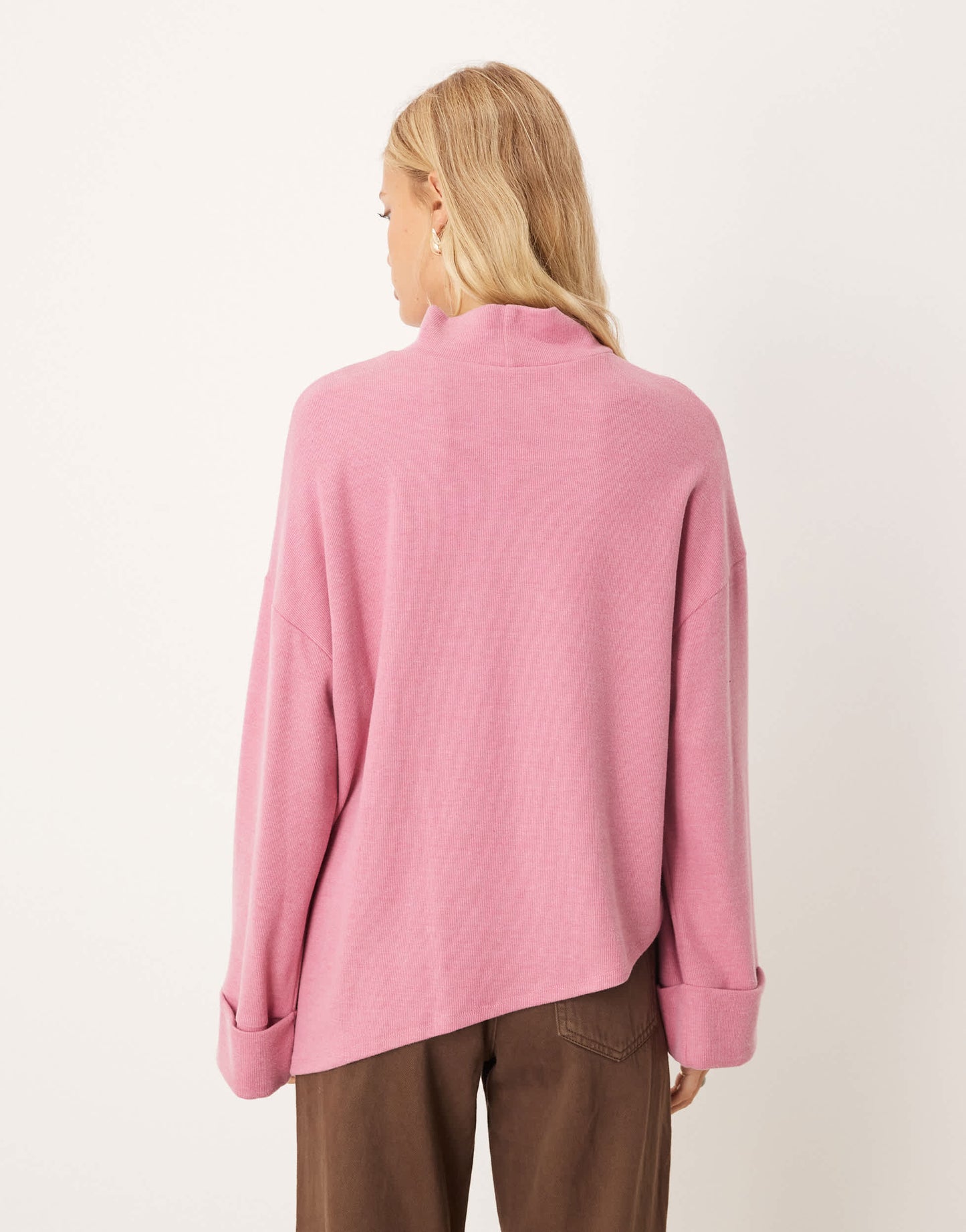 ASOS DESIGN Supersoft asymmetric jumper with turn back cuff in pink - PINK