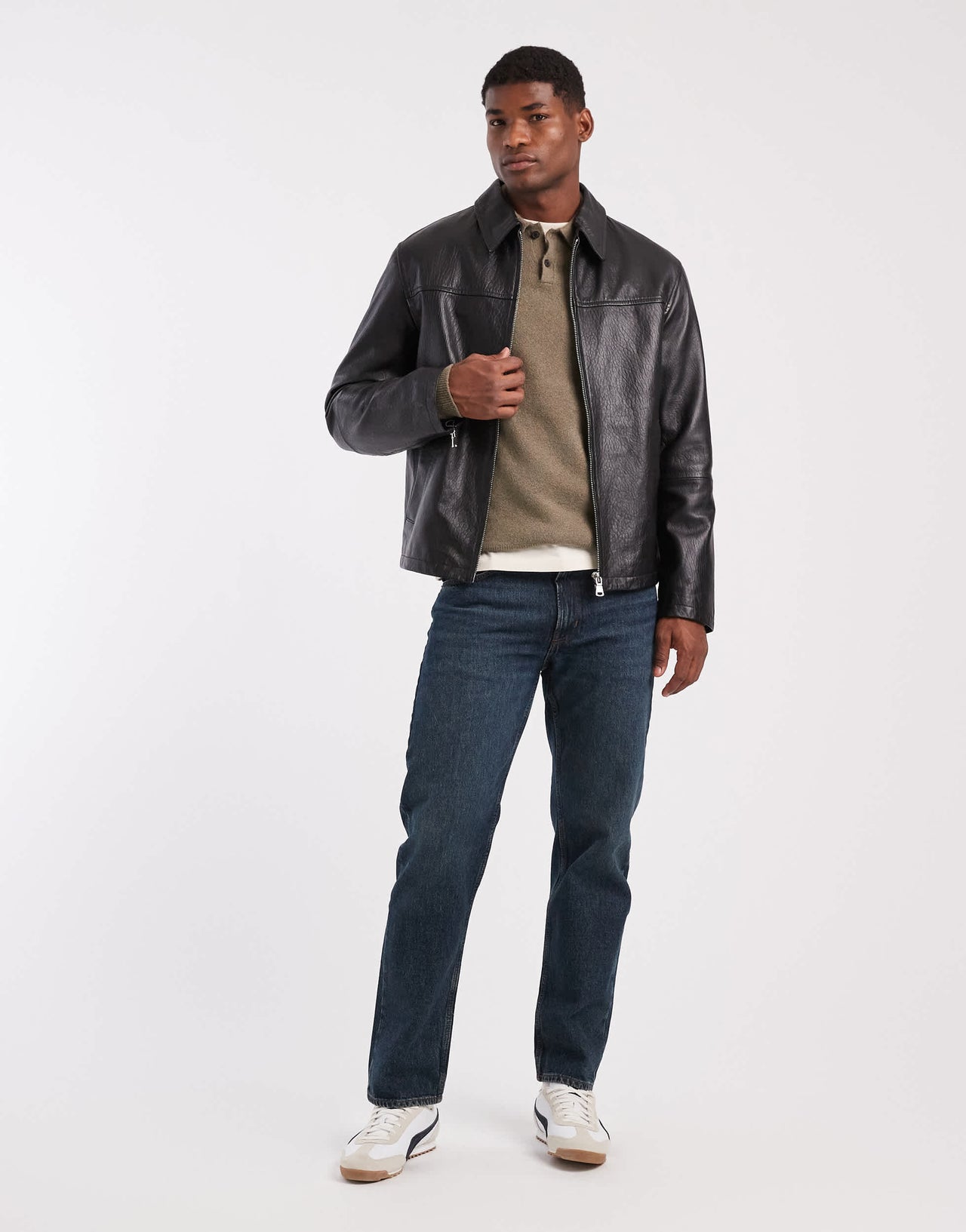 Allsaints Statten knitted long sleeve polo in green - KHAKI