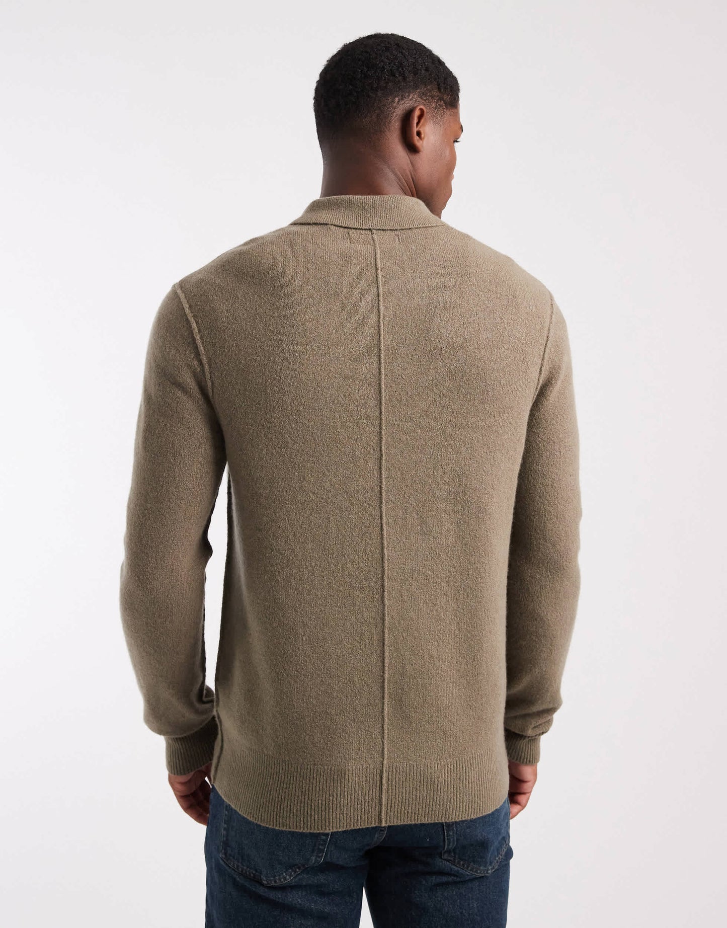 Allsaints Statten knitted long sleeve polo in green - KHAKI