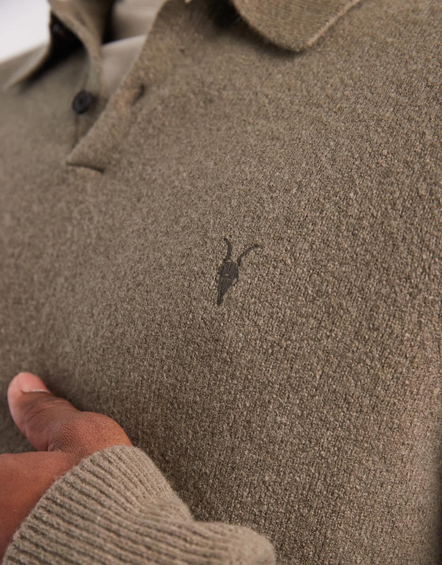 Allsaints Statten knitted long sleeve polo in green - KHAKI