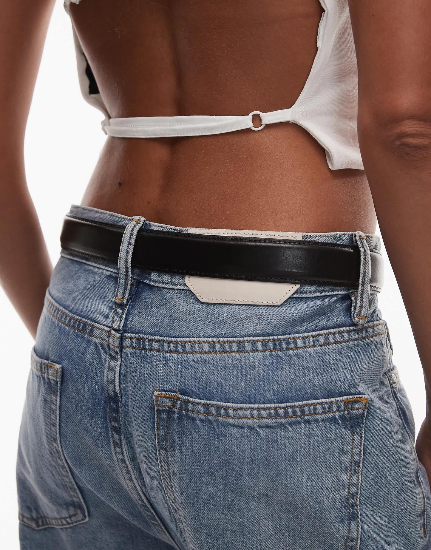 Mango classic leather belt in black