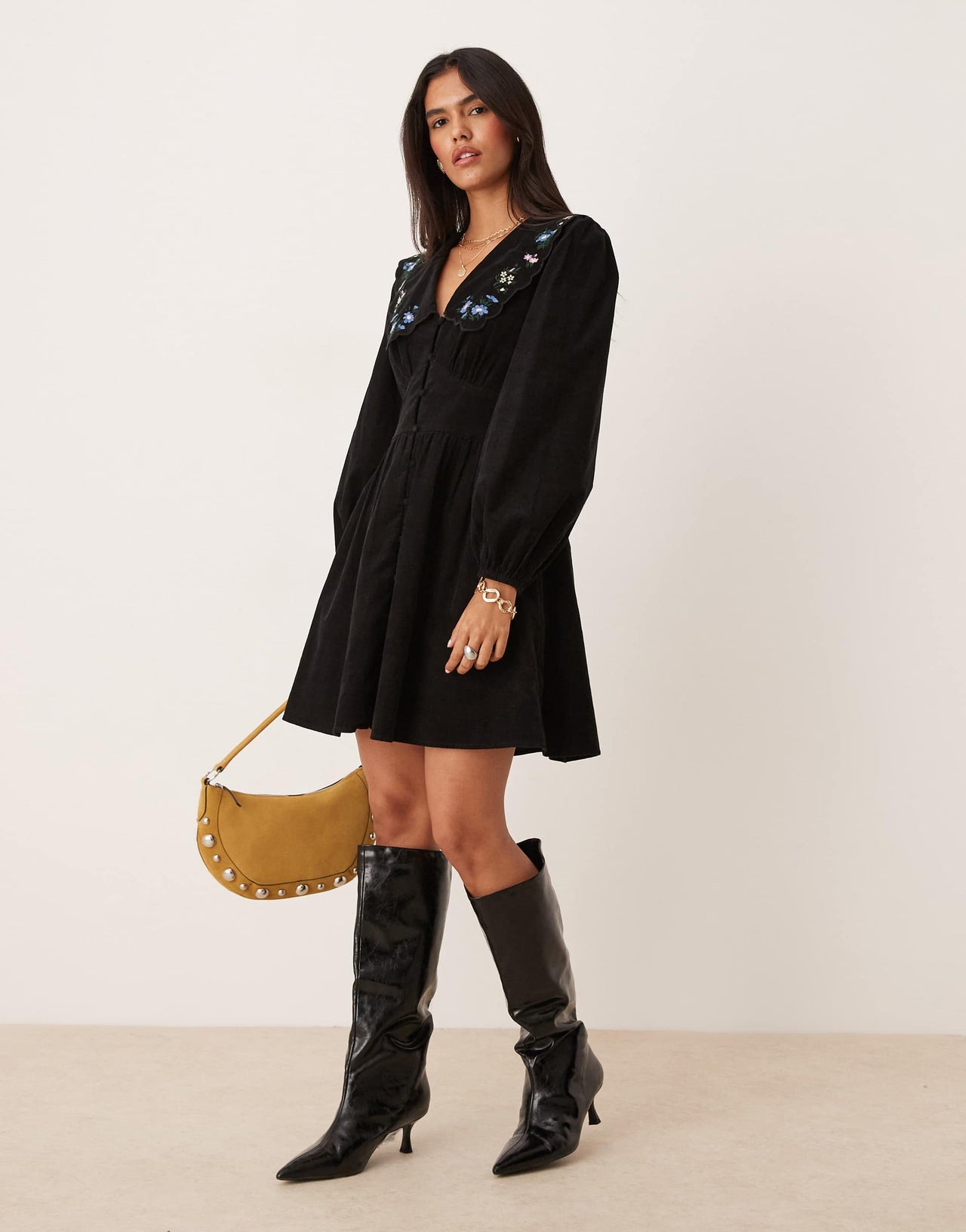 Nobody's Child Birdie mini dress with embroidered collar in black