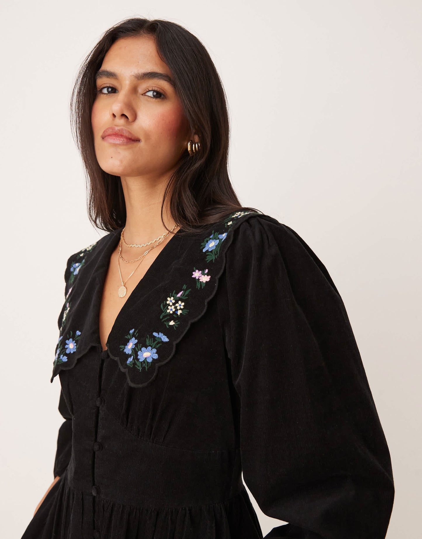 Nobody's Child Birdie mini dress with embroidered collar in black