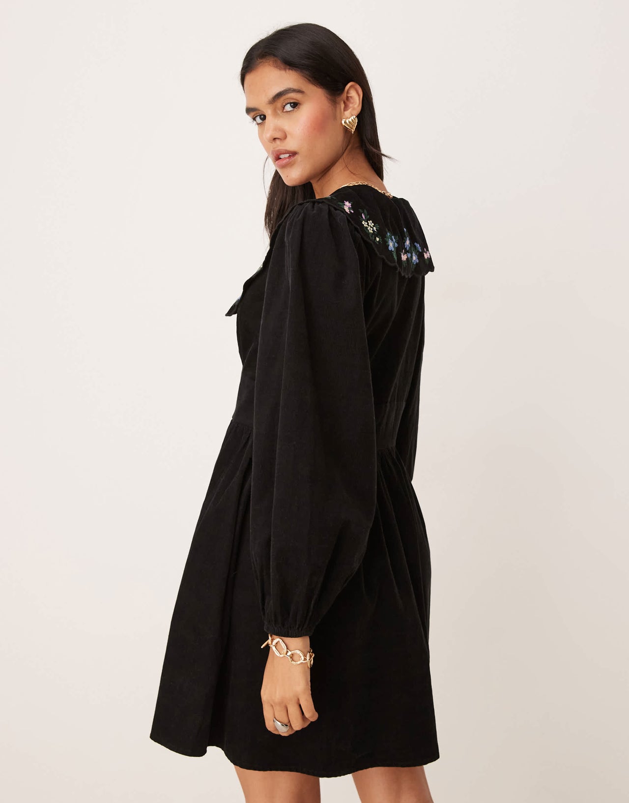 Nobody's Child Birdie mini dress with embroidered collar in black