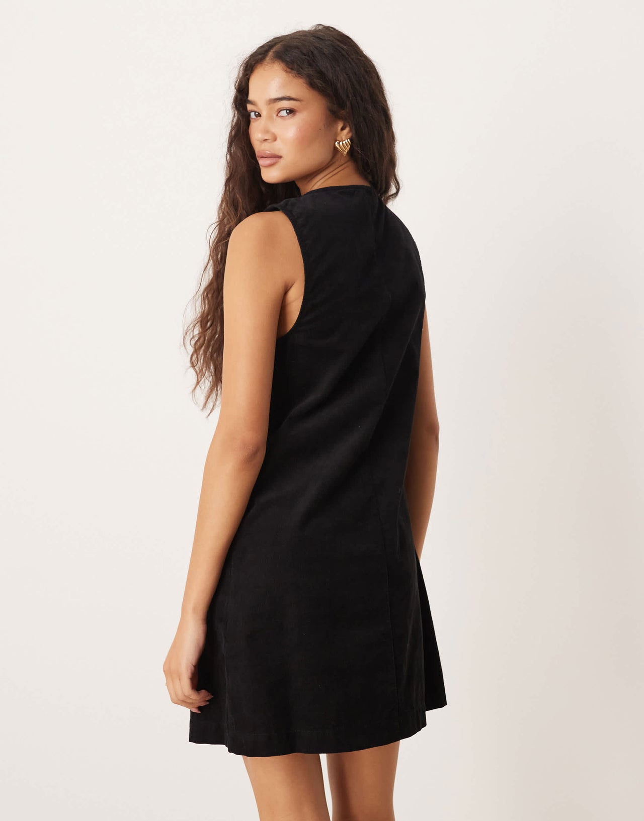 Nobody's Child Nila tie-detail cord pinafore mini dress in black