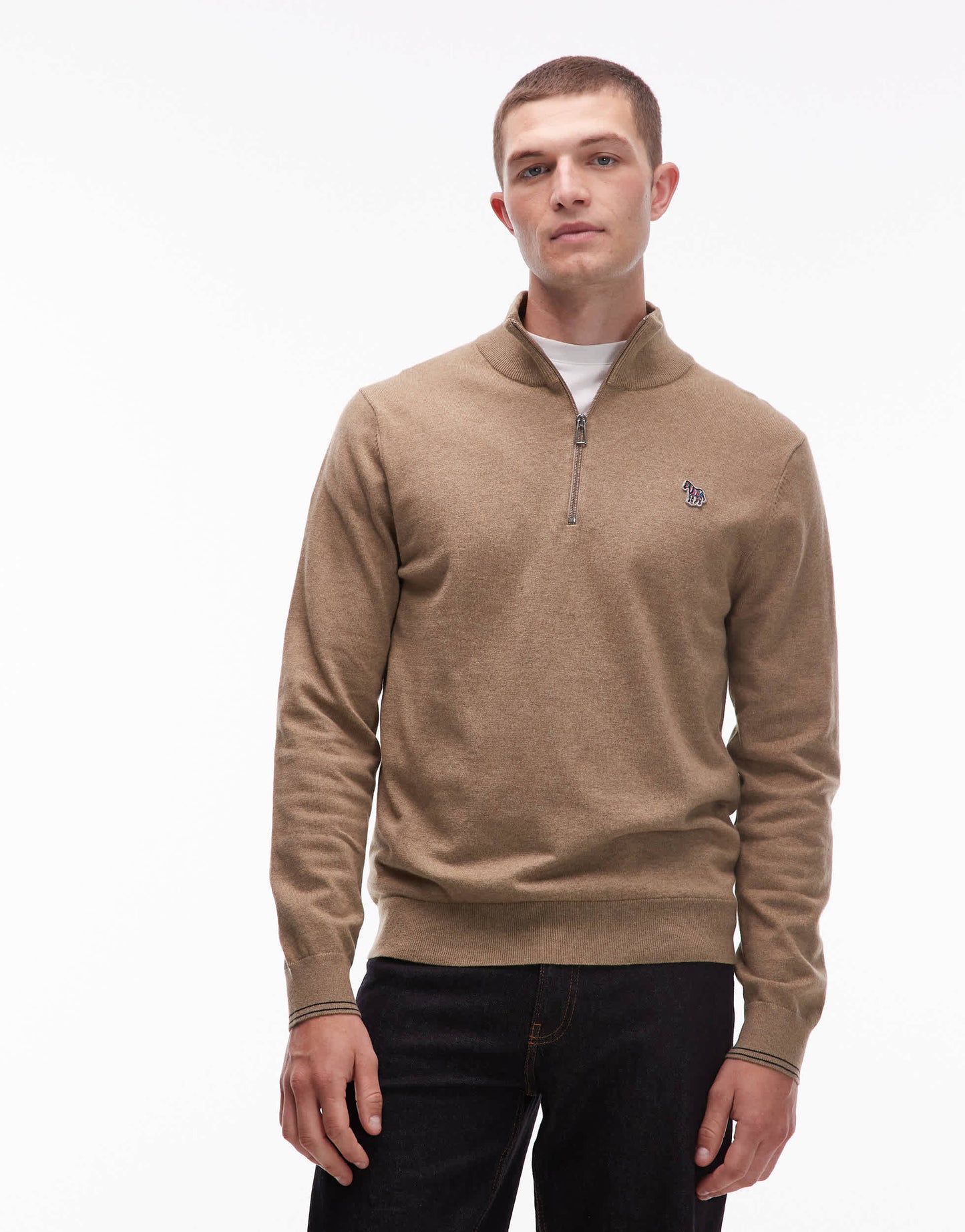 Paul Smith quarter zip zebra logo sweatshirt in tan