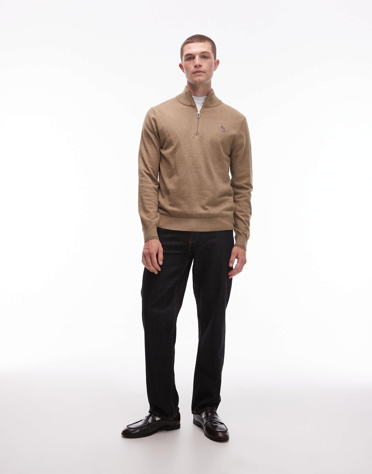 Paul Smith quarter zip zebra logo sweatshirt in tan