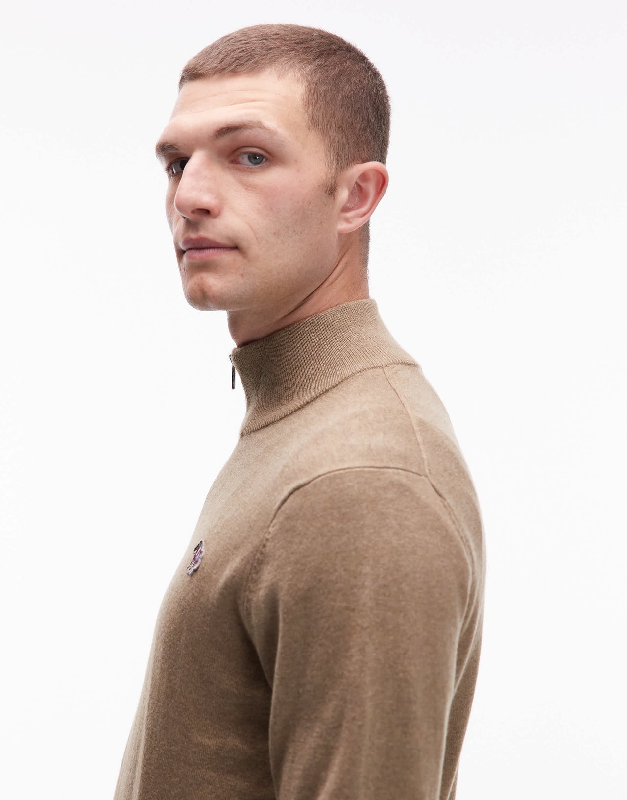 Paul Smith quarter zip zebra logo sweatshirt in tan