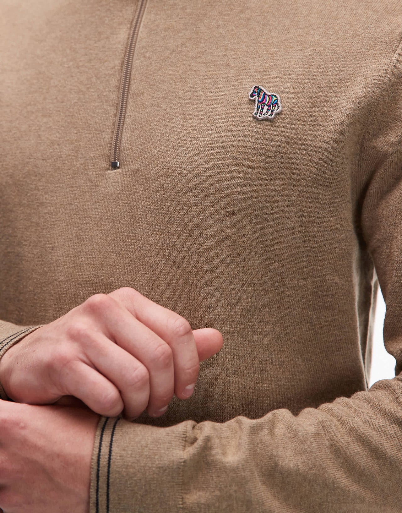 Paul Smith quarter zip zebra logo sweatshirt in tan