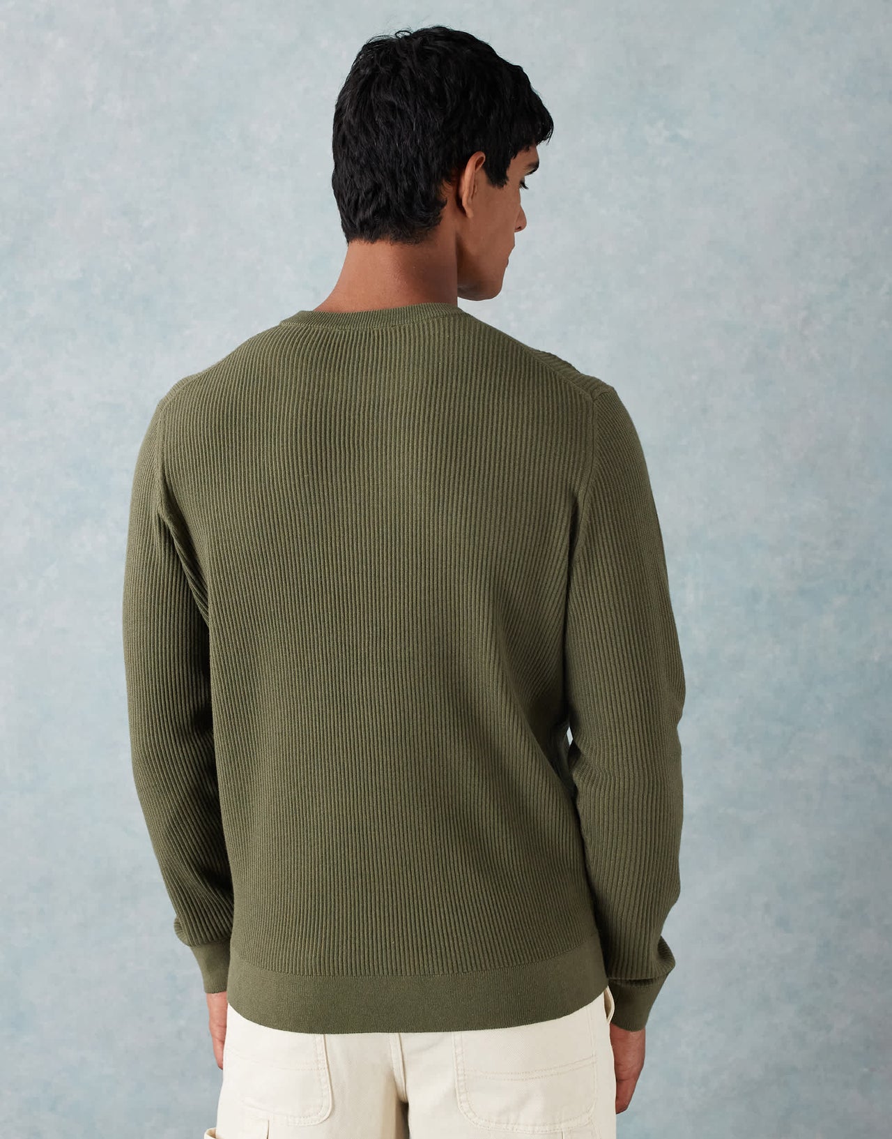Mango cotton mix knitted crew neck jumper in olive green