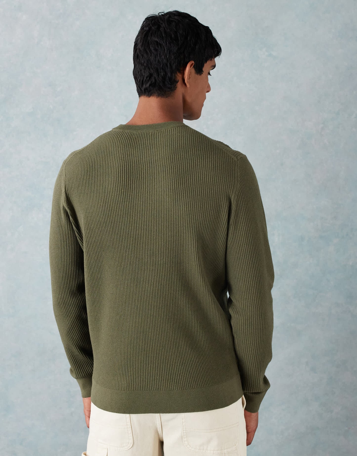 Mango cotton mix knitted crew neck jumper in olive green