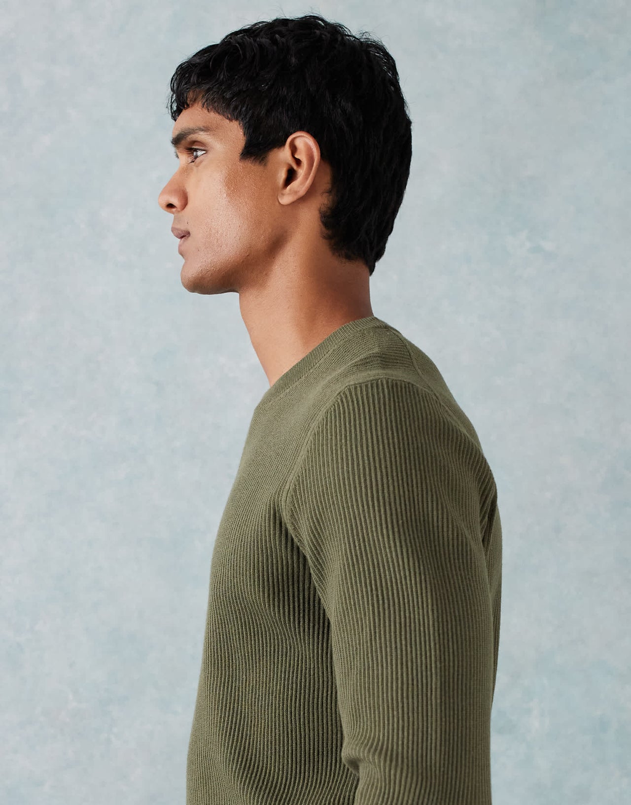 Mango cotton mix knitted crew neck jumper in olive green