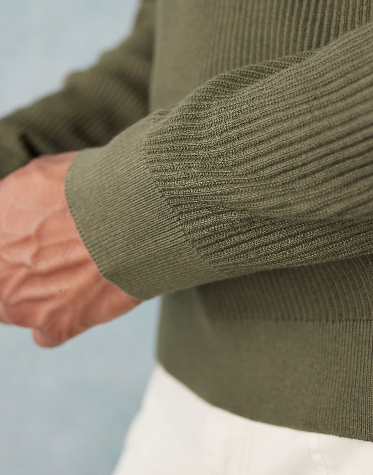 Mango cotton mix knitted crew neck jumper in olive green