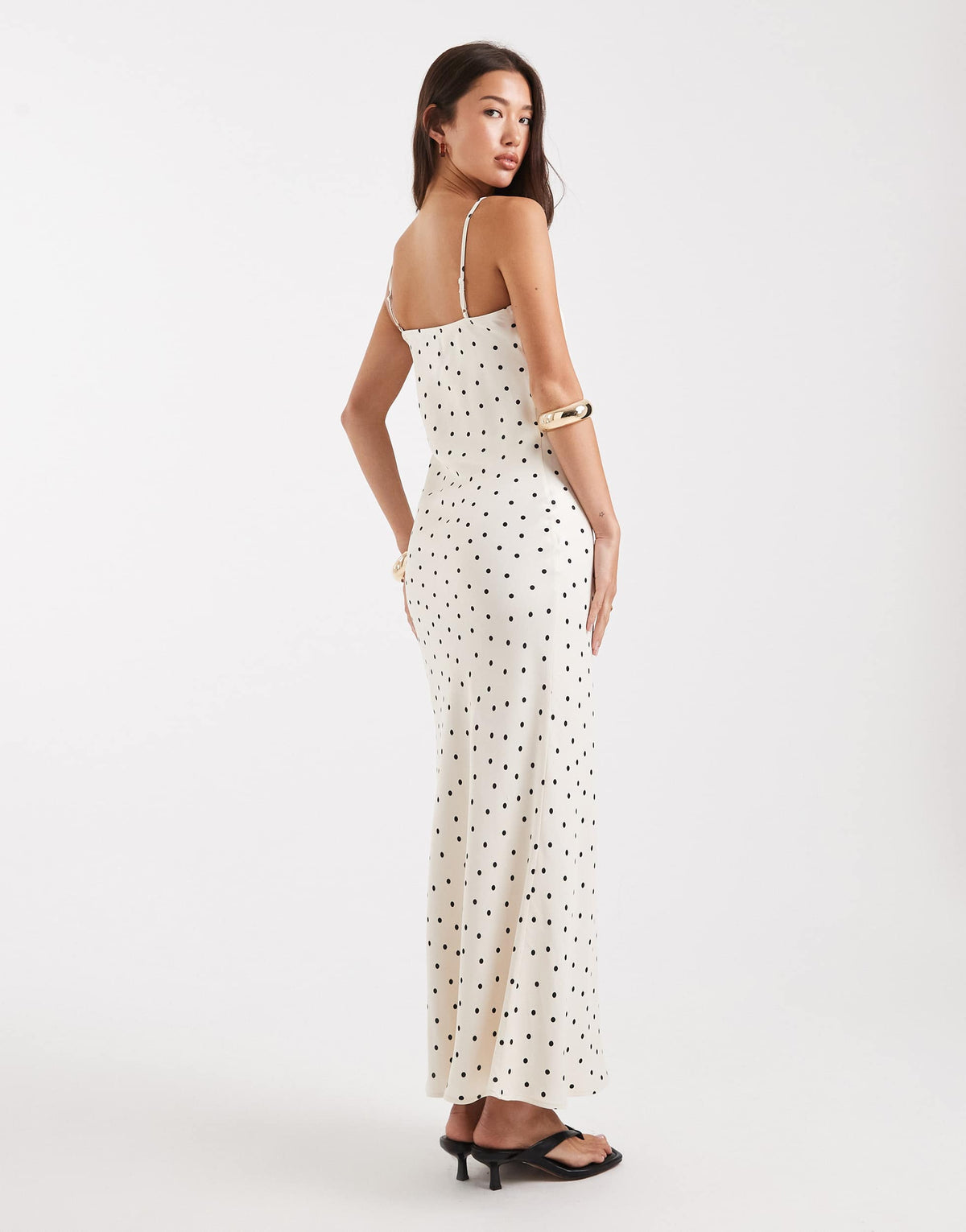 Miss Selfridge satin and lace midi dress in polka dot
