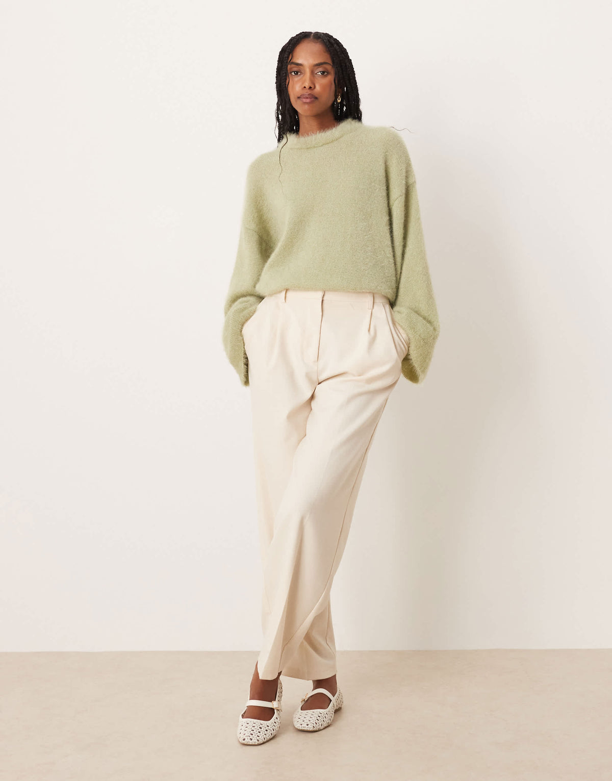 ASOS DESIGN fluffy wide sleeve knitted jumper in green