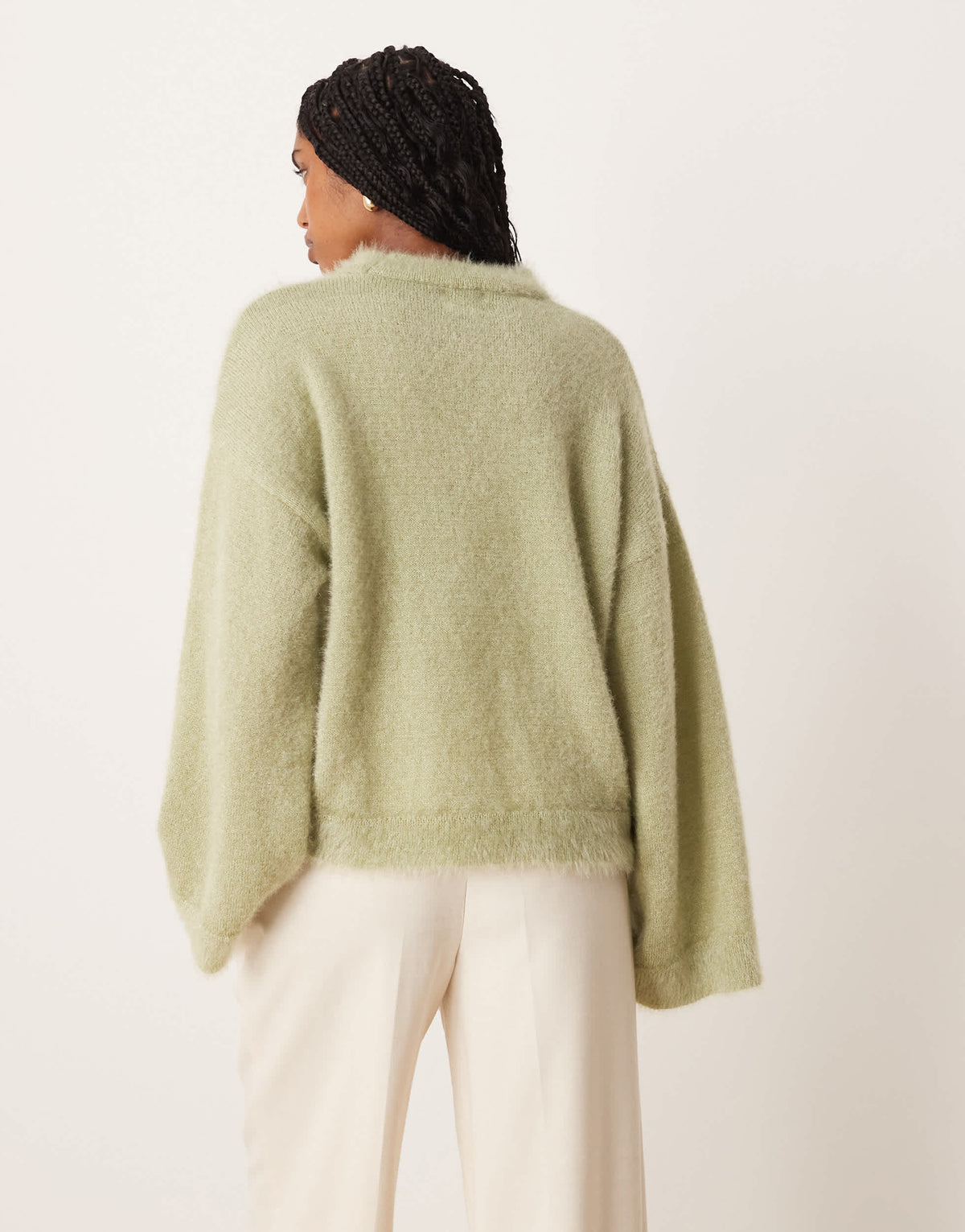 ASOS DESIGN fluffy wide sleeve knitted jumper in green
