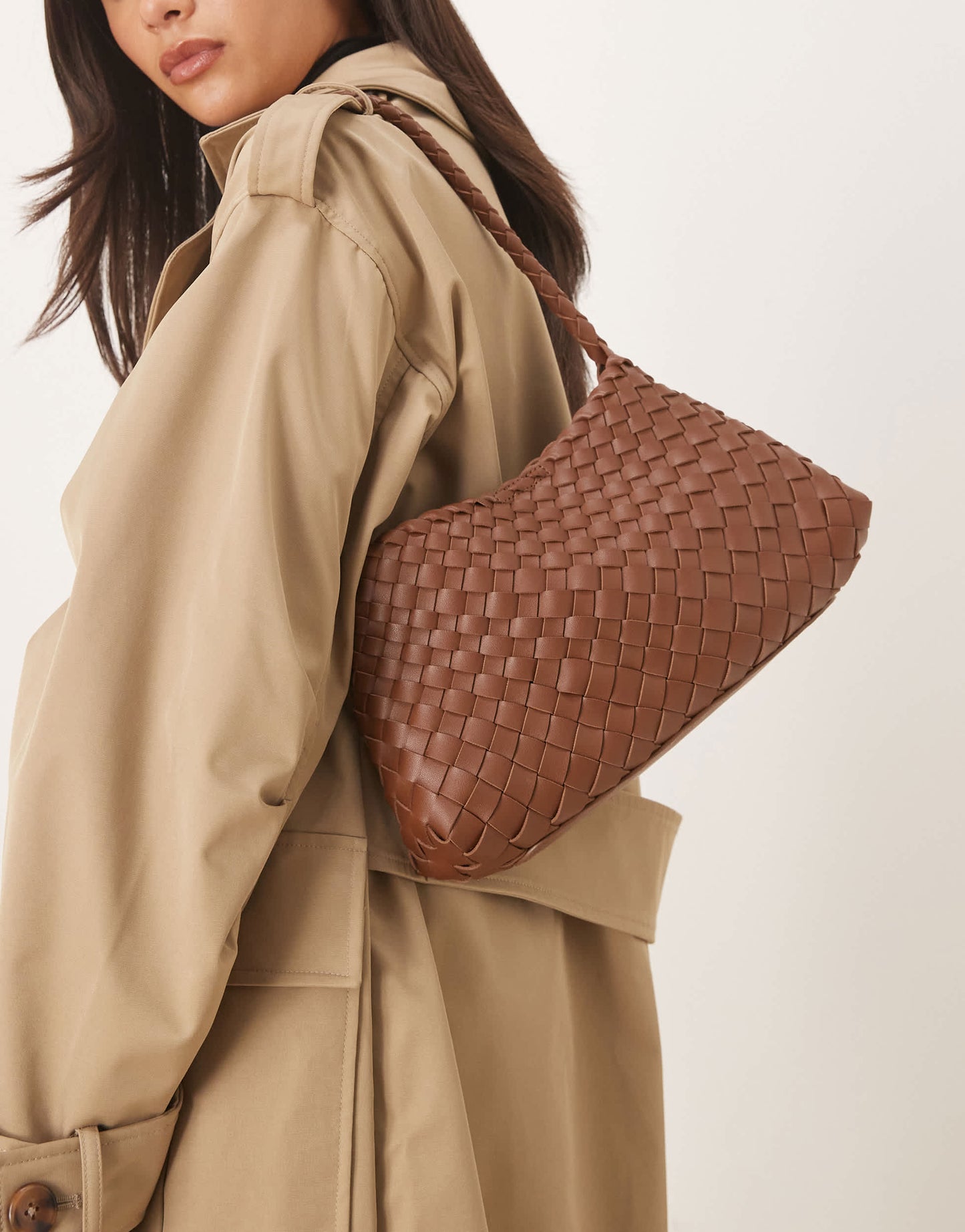 ASOS DESIGN woven trapeze shoulder bag in brown