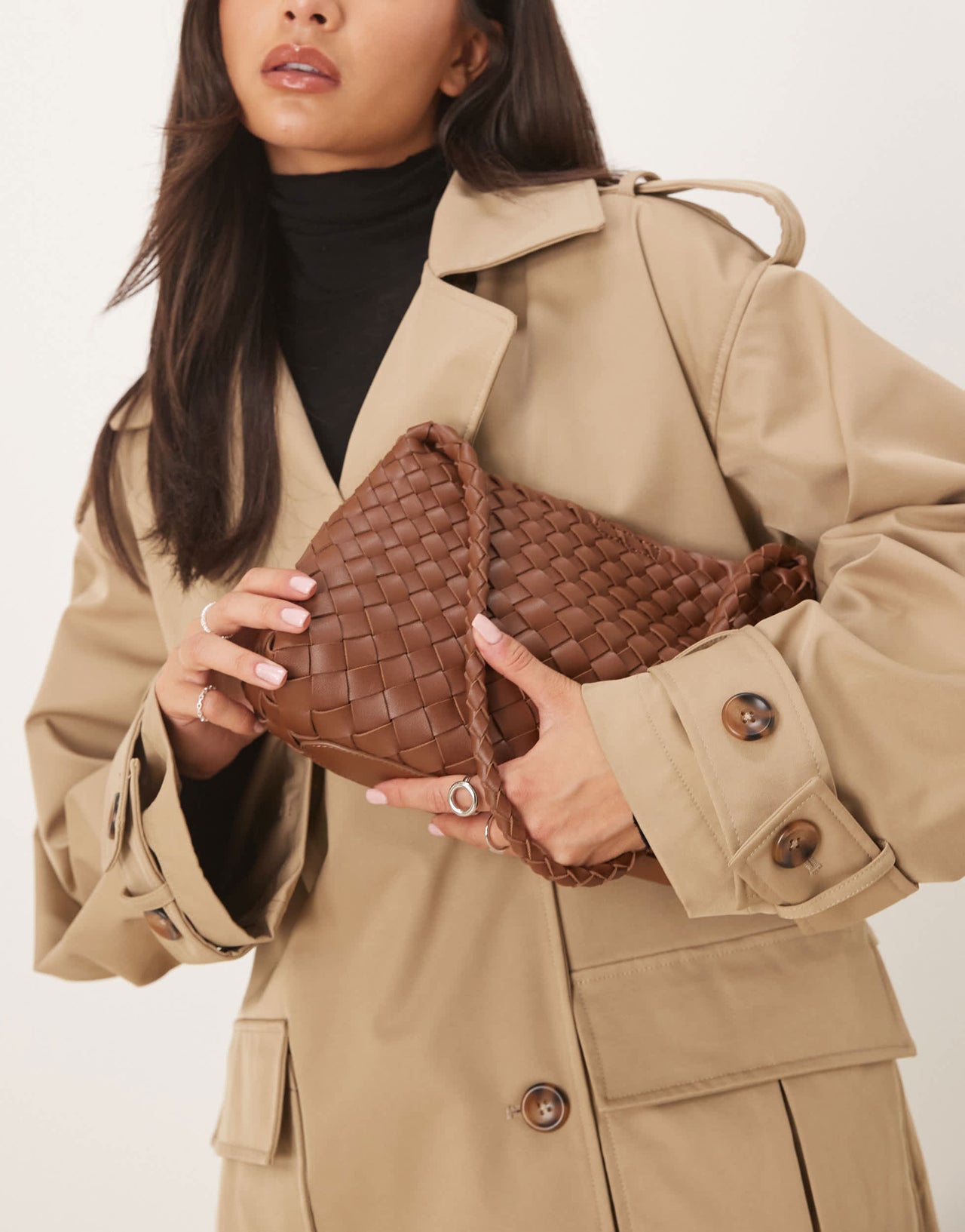 ASOS DESIGN woven trapeze shoulder bag in brown