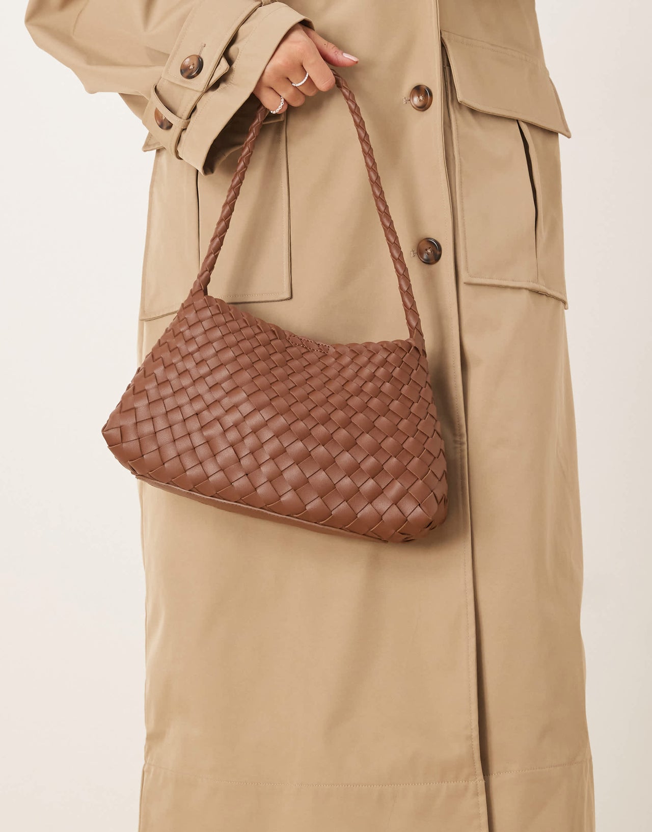ASOS DESIGN woven trapeze shoulder bag in brown