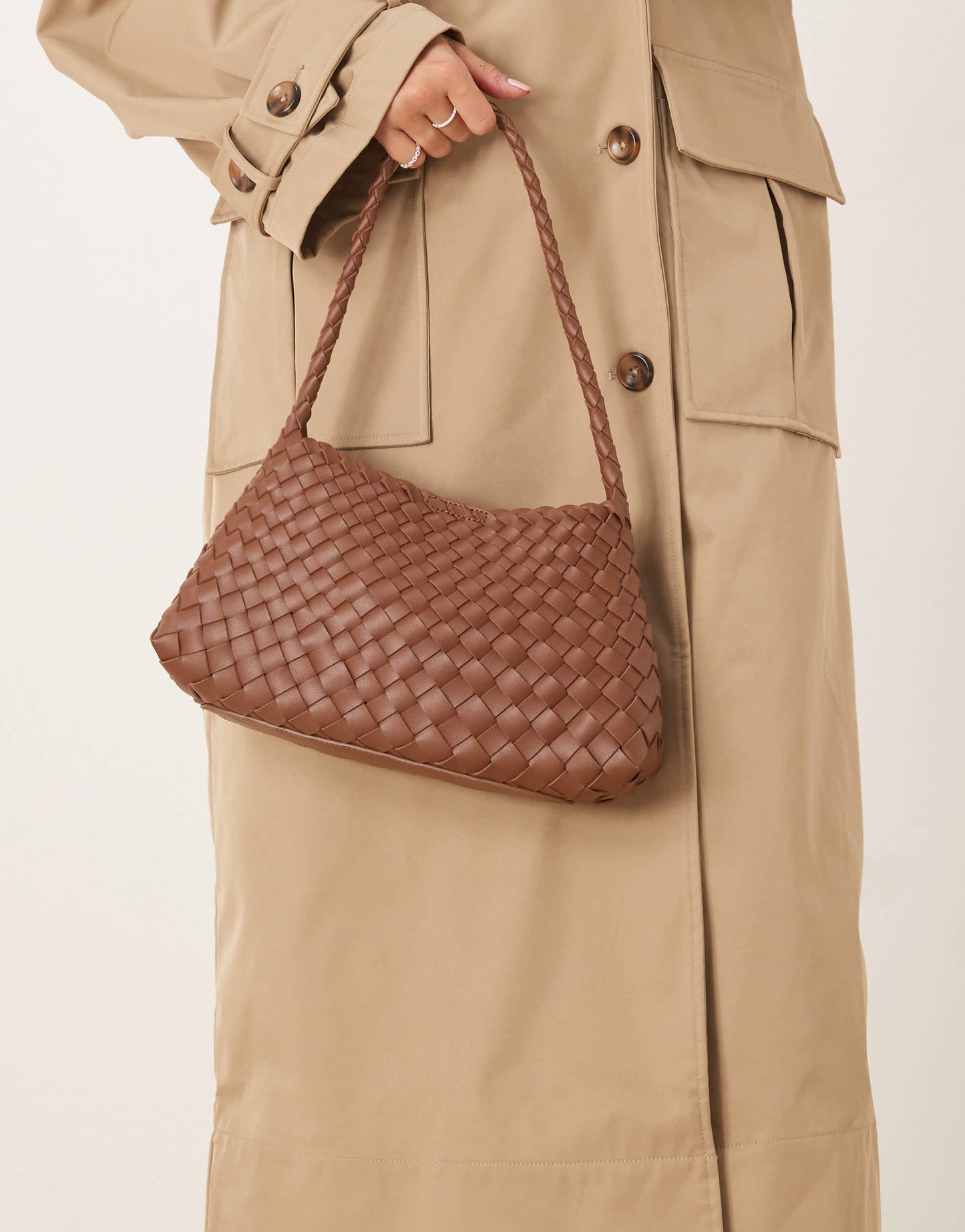 ASOS DESIGN woven trapeze shoulder bag in brown